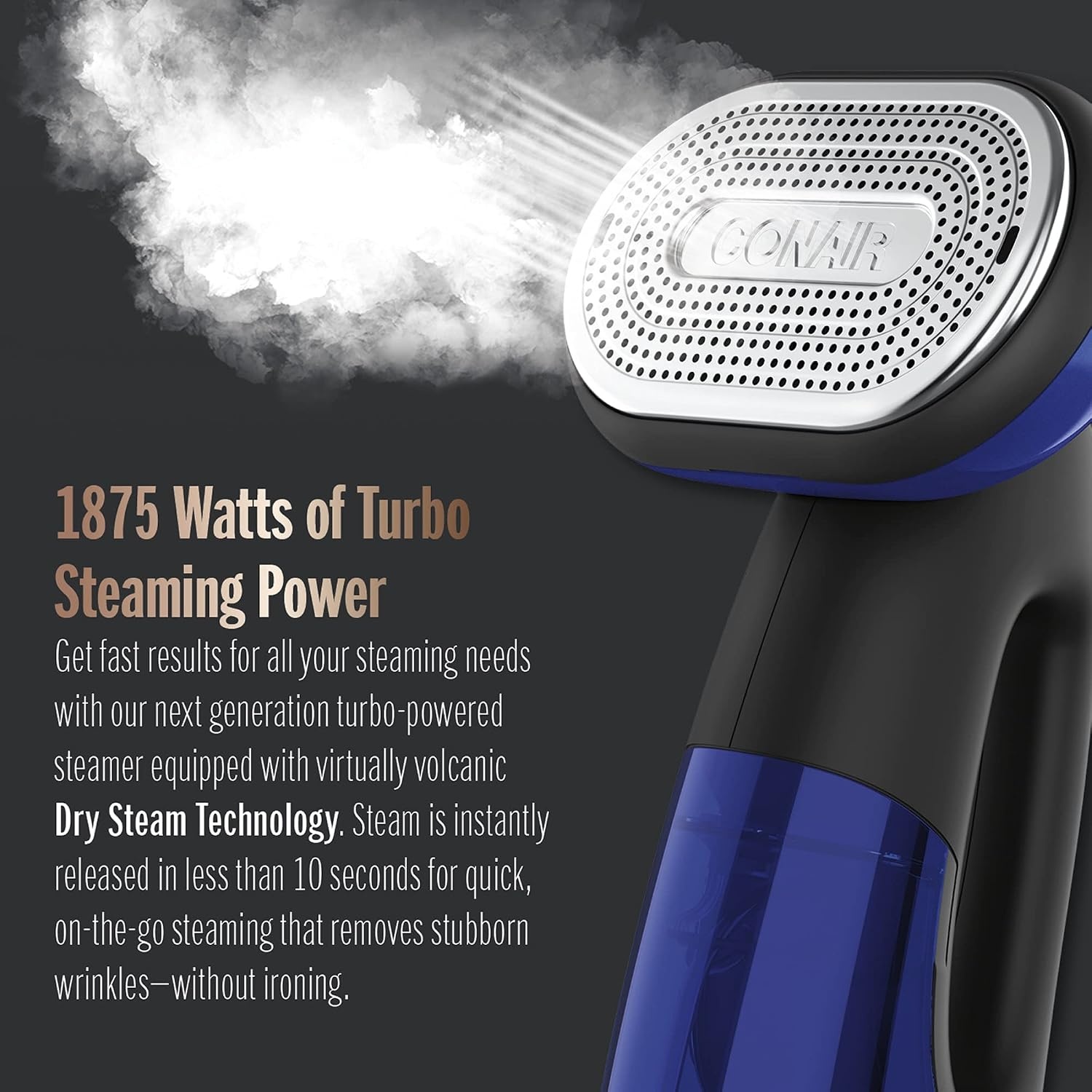 image:imageConair 2in1 Handheld Steamer and Iron for Clothes Turbo ExtremeSteam 1875W Garment Steamer and Clothing IronBlack Blue Versatile vertical or horizontal steam iron with smart sensor and 4 steam levels Blue Model GS108One Size Pack of 2