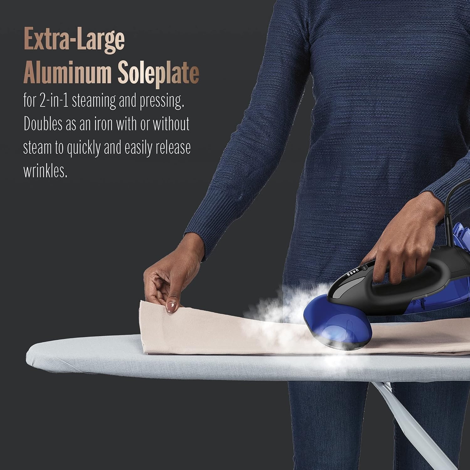 image:imageConair 2in1 Handheld Steamer and Iron for Clothes Turbo ExtremeSteam 1875W Garment Steamer and Clothing IronBlack Blue Versatile vertical or horizontal steam iron with smart sensor and 4 steam levels Blue Model GS108One Size Pack of 2