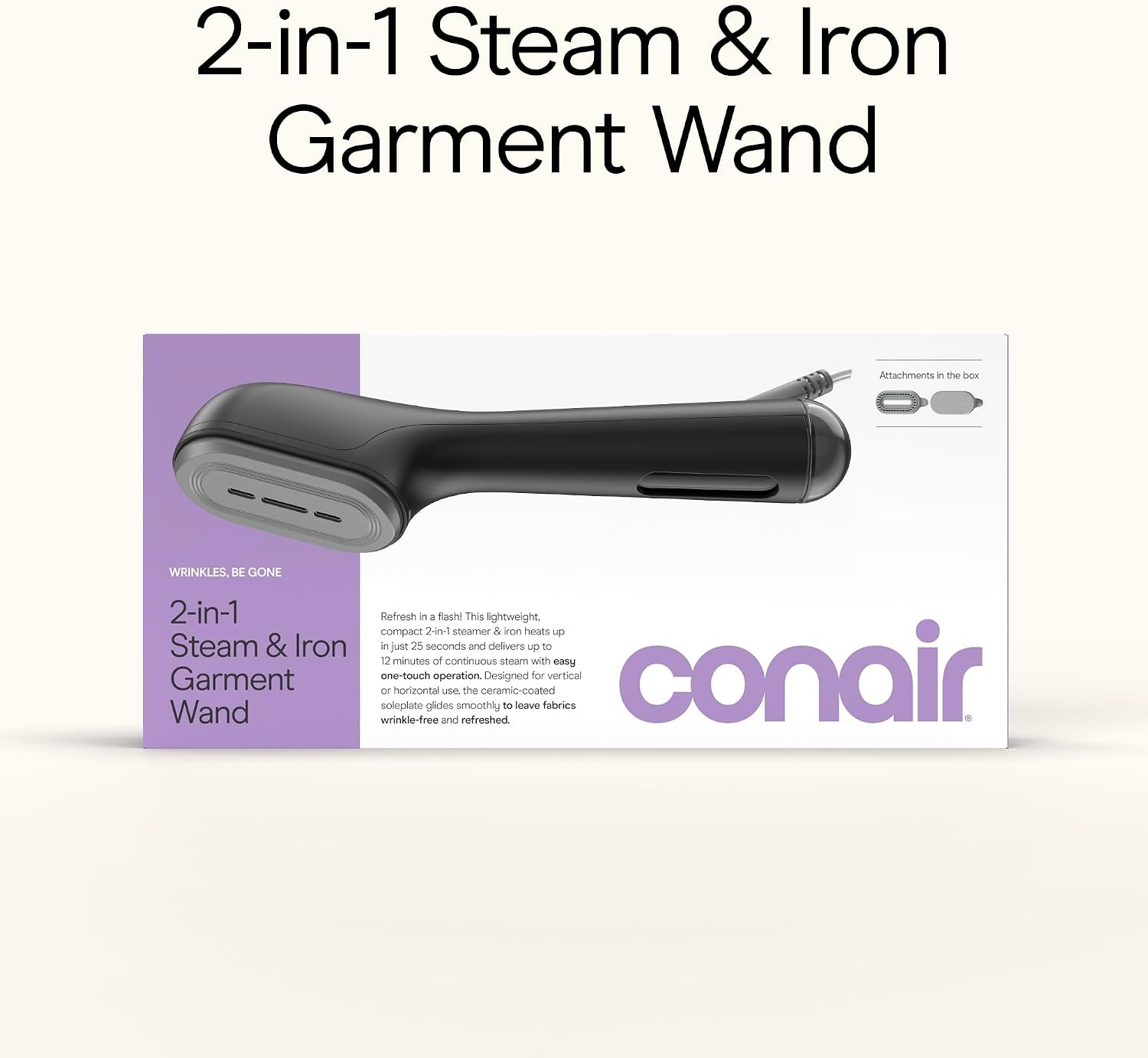 image:imageConair 2in1 Steam amp Iron Garment Wand with 25 Second Heatup Handheld Steamer with Ceramic Soleplate and 12 Minutes Steam Time Portable Travel Clothes Steamer for Wrinkles Black GS47BL