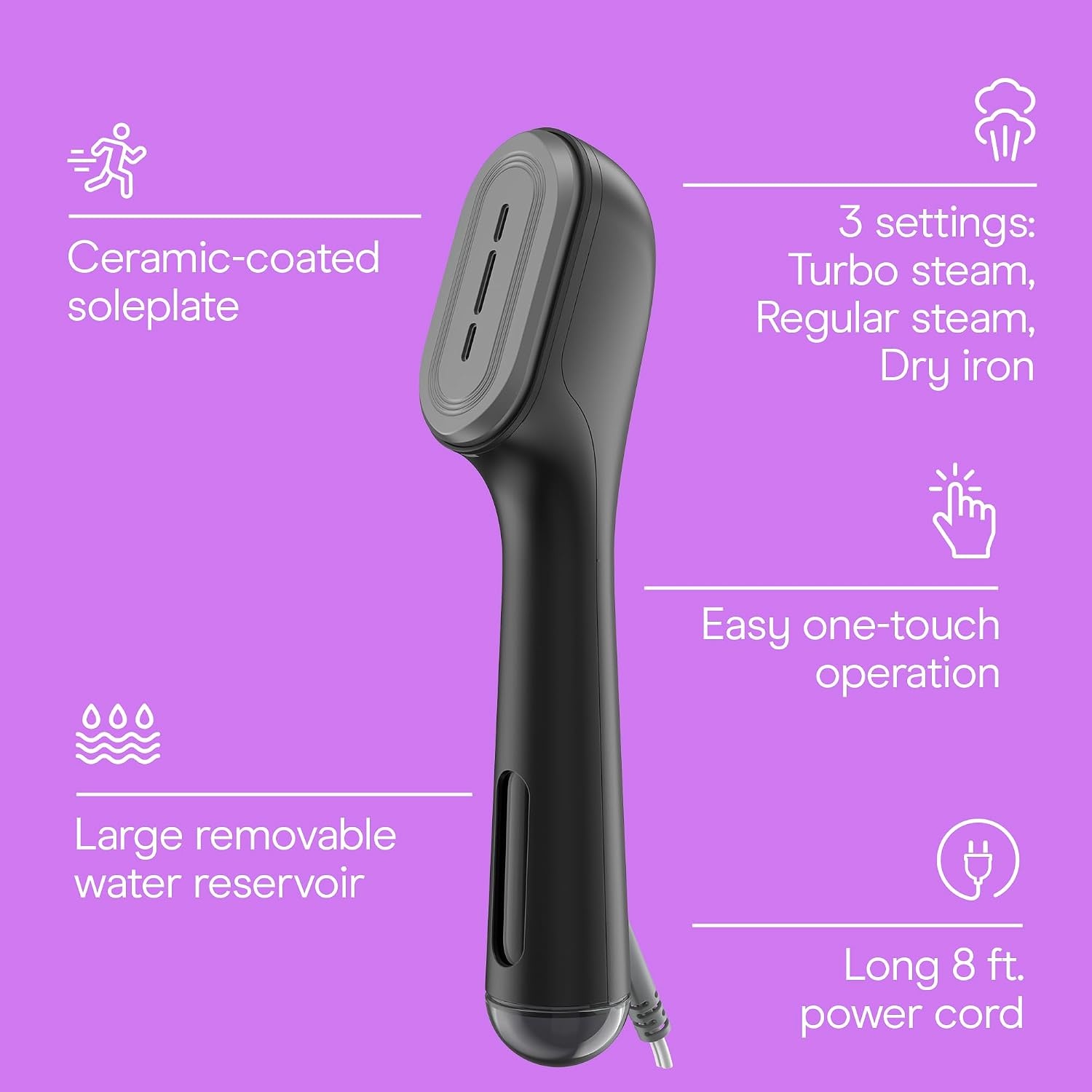 image:imageConair 2in1 Steam amp Iron Garment Wand with 25 Second Heatup Handheld Steamer with Ceramic Soleplate and 12 Minutes Steam Time Portable Travel Clothes Steamer for Wrinkles Black GS47BL