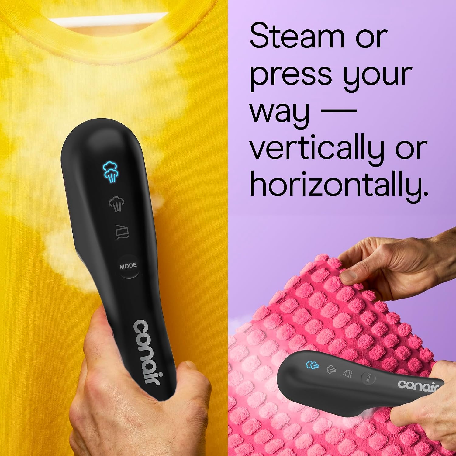 image:imageConair 2in1 Steam amp Iron Garment Wand with 25 Second Heatup Handheld Steamer with Ceramic Soleplate and 12 Minutes Steam Time Portable Travel Clothes Steamer for Wrinkles Black GS47BL