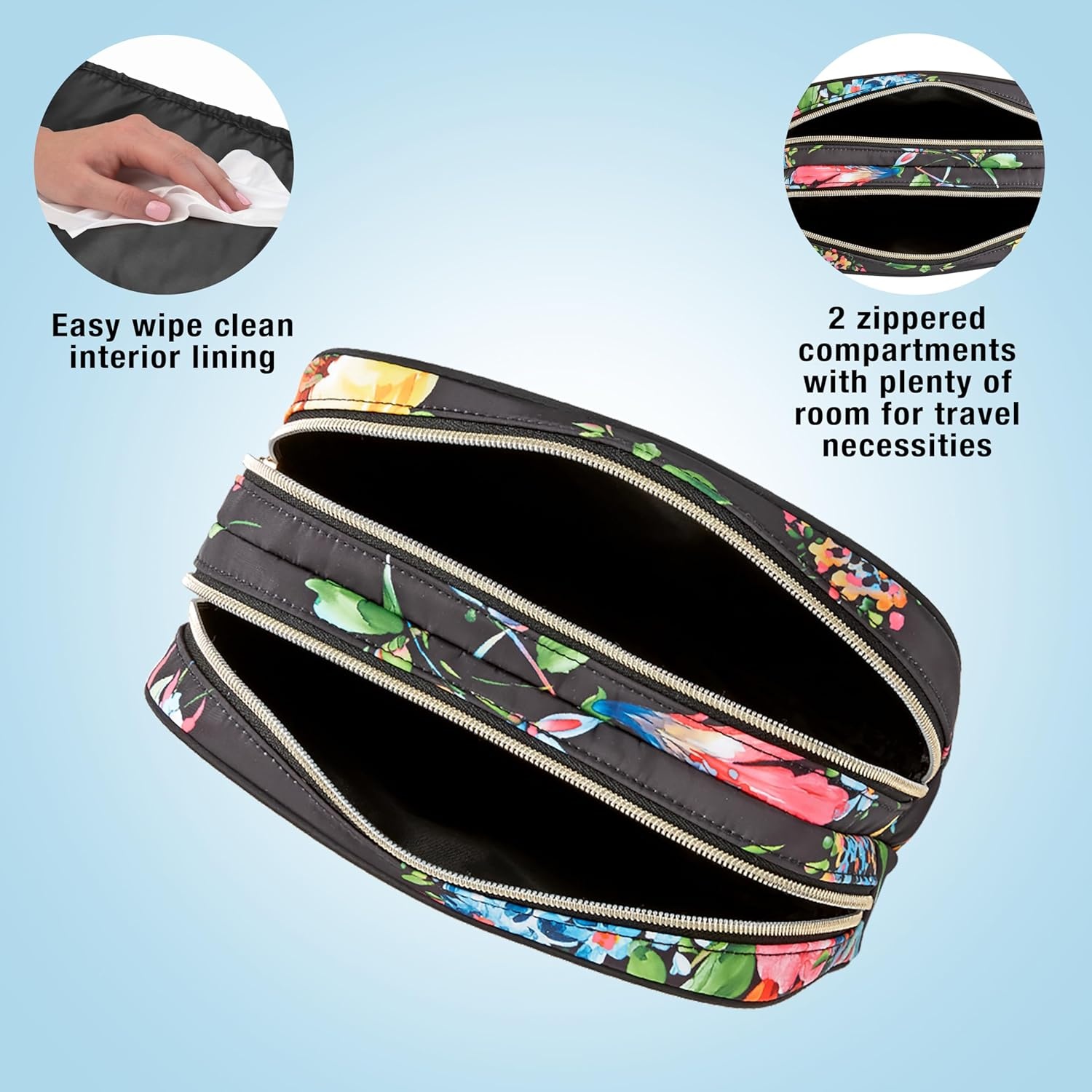 image:imageConair 5 Piece Toiletry and Cosmetic Bag Set Under 30 Includes 1 Large Weekender Bag and 4 Organizer Bags in Blue Swirl Prints Pack of 2Black Floral