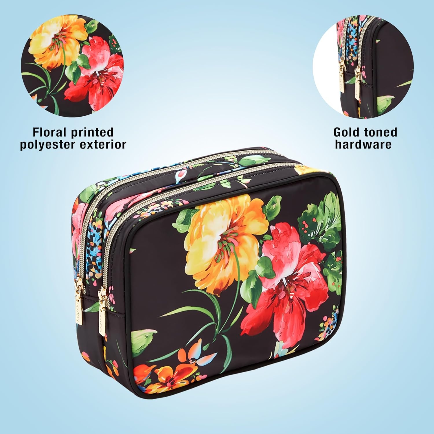 image:imageConair 5 Piece Toiletry and Cosmetic Bag Set Under 30 Includes 1 Large Weekender Bag and 4 Organizer Bags in Blue Swirl Prints Pack of 2Black Floral