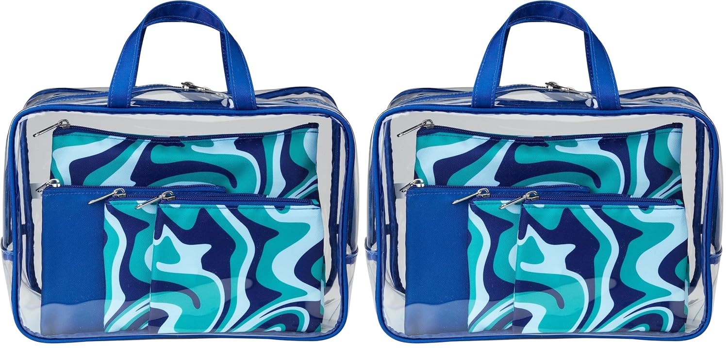 image:imageConair 5 Piece Toiletry and Cosmetic Bag Set Under 30 Includes 1 Large Weekender Bag and 4 Organizer Bags in Blue Swirl Prints Pack of 2Blue Swirl