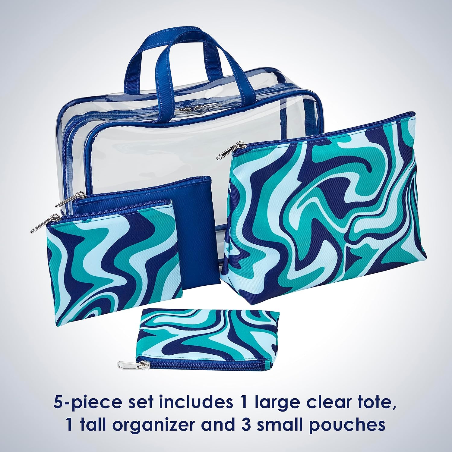 image:imageConair 5 Piece Toiletry and Cosmetic Bag Set Under 30 Includes 1 Large Weekender Bag and 4 Organizer Bags in Blue Swirl Prints Pack of 2Blue Swirl