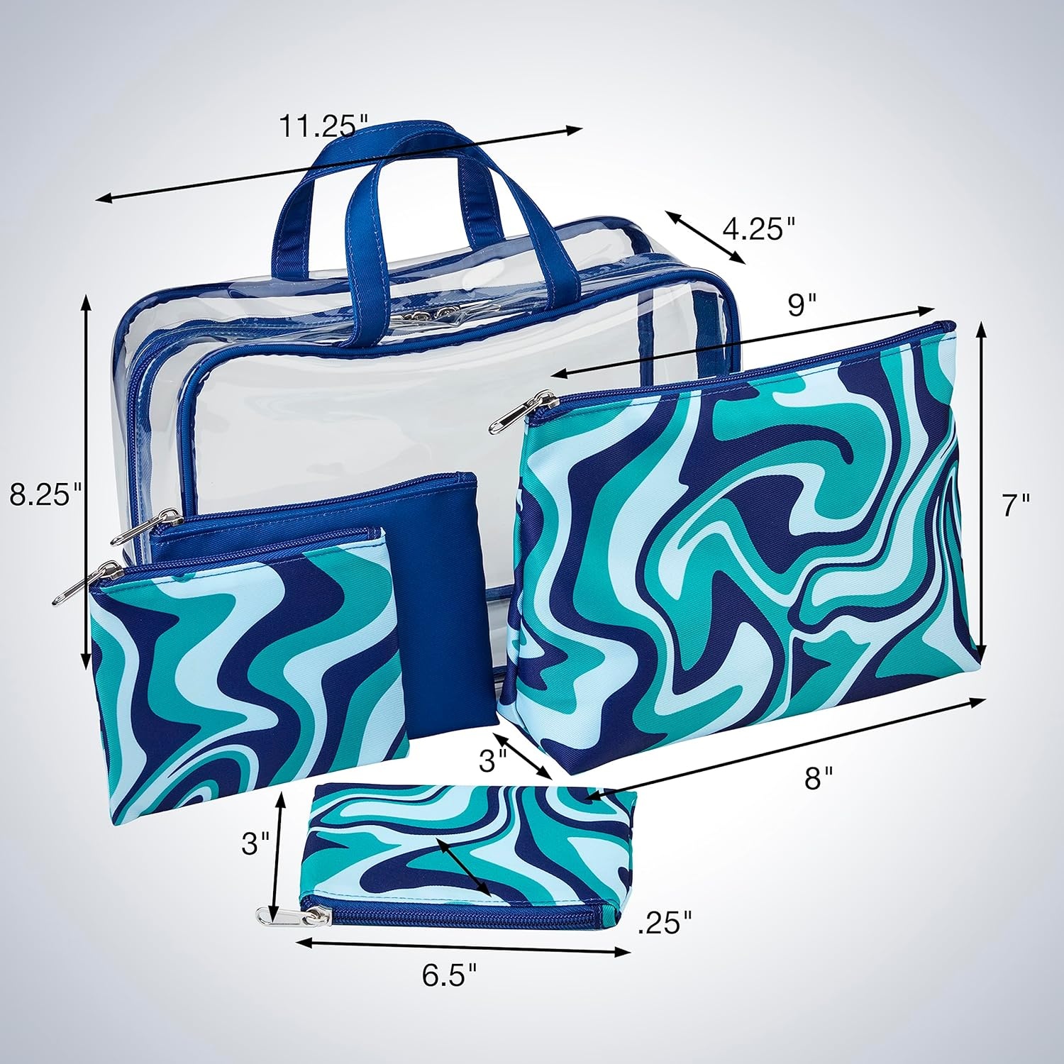 image:imageConair 5 Piece Toiletry and Cosmetic Bag Set Under 30 Includes 1 Large Weekender Bag and 4 Organizer Bags in Blue Swirl Prints Pack of 2Blue Swirl