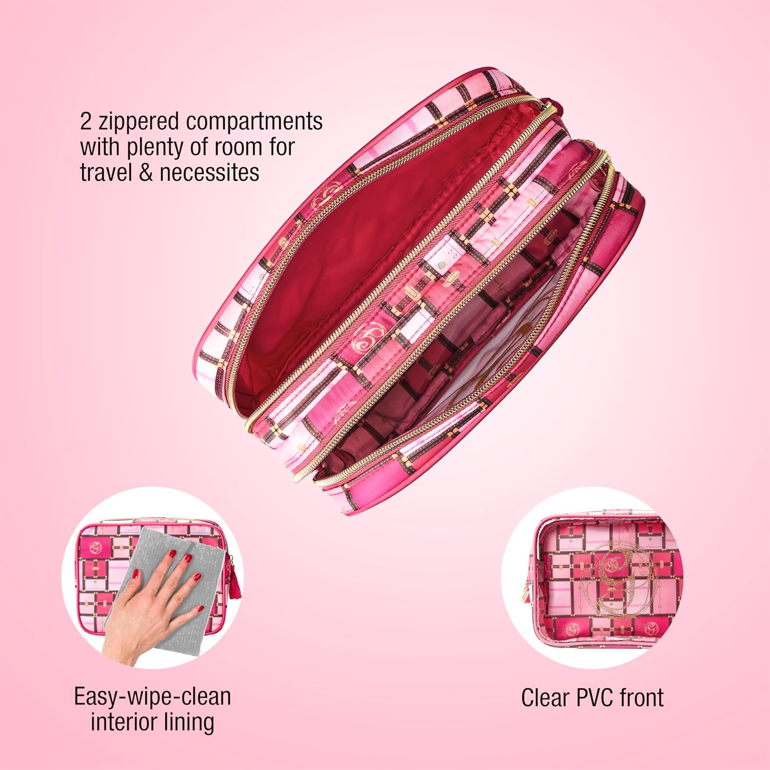 image:imageConair 5 Piece Toiletry and Cosmetic Bag Set Under 30 Includes 1 Large Weekender Bag and 4 Organizer Bags in Blue Swirl Prints Pack of 2Glinda Pink