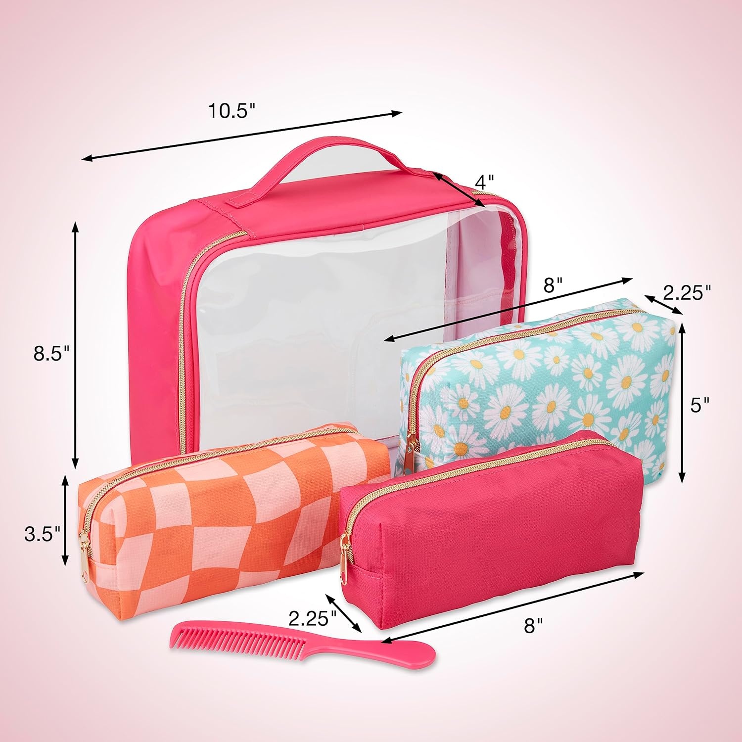 image:imageConair 5 Piece Toiletry and Cosmetic Bag Set Under 30 Includes 1 Large Weekender Bag and 4 Organizer Bags in Blue Swirl Prints Pack of 2Pink Daisy Print