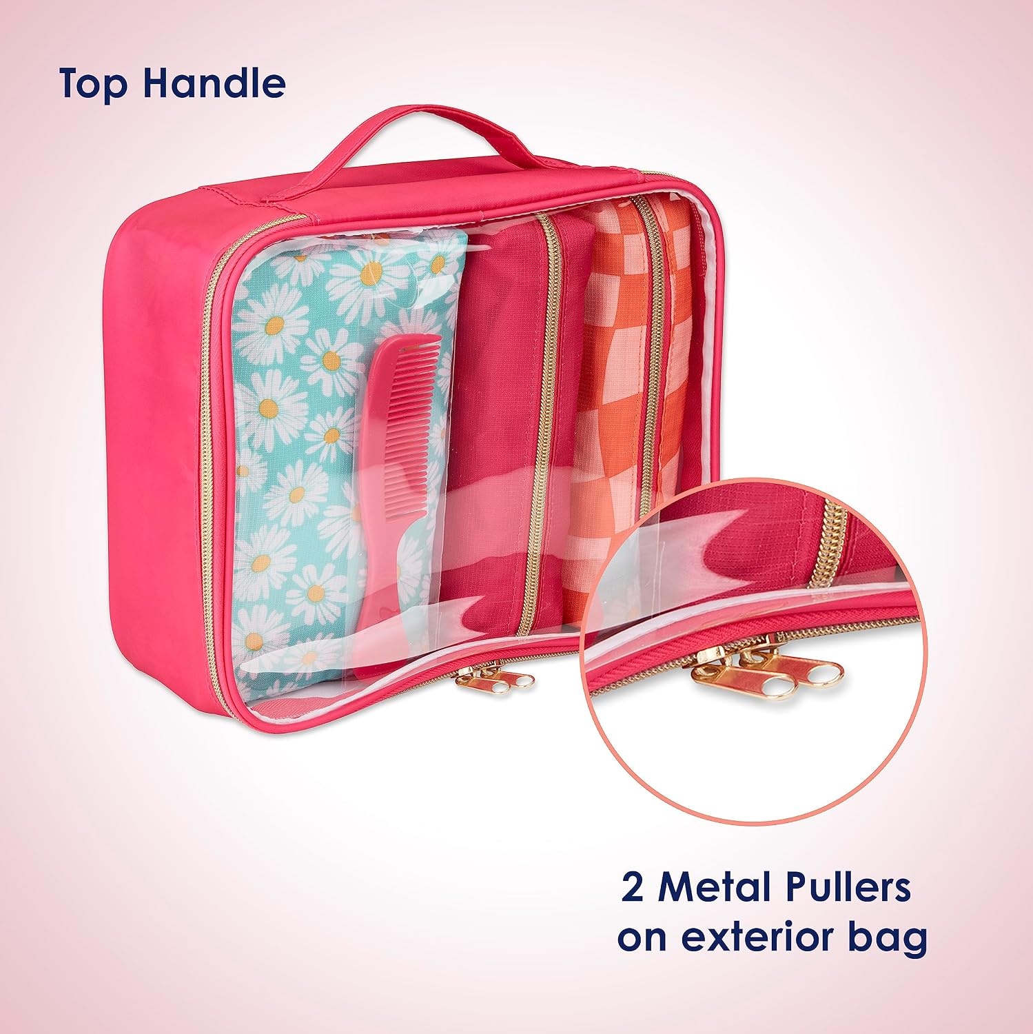 image:imageConair 5 Piece Toiletry and Cosmetic Bag Set Under 30 Includes 1 Large Weekender Bag and 4 Organizer Bags in Blue Swirl Prints Pack of 2Pink Daisy Print