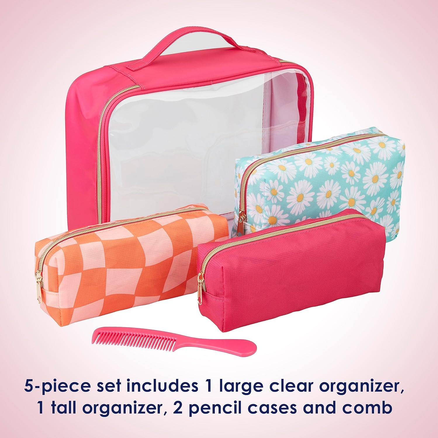 image:imageConair 5 Piece Toiletry and Cosmetic Bag Set Under 30 Includes 1 Large Weekender Bag and 4 Organizer Bags in Blue Swirl Prints Pack of 2Pink Daisy Print
