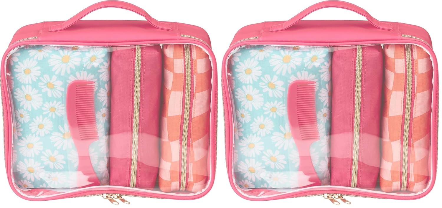 image:imageConair 5 Piece Toiletry and Cosmetic Bag Set Under 30 Includes 1 Large Weekender Bag and 4 Organizer Bags in Blue Swirl Prints Pack of 2Pink Daisy Print