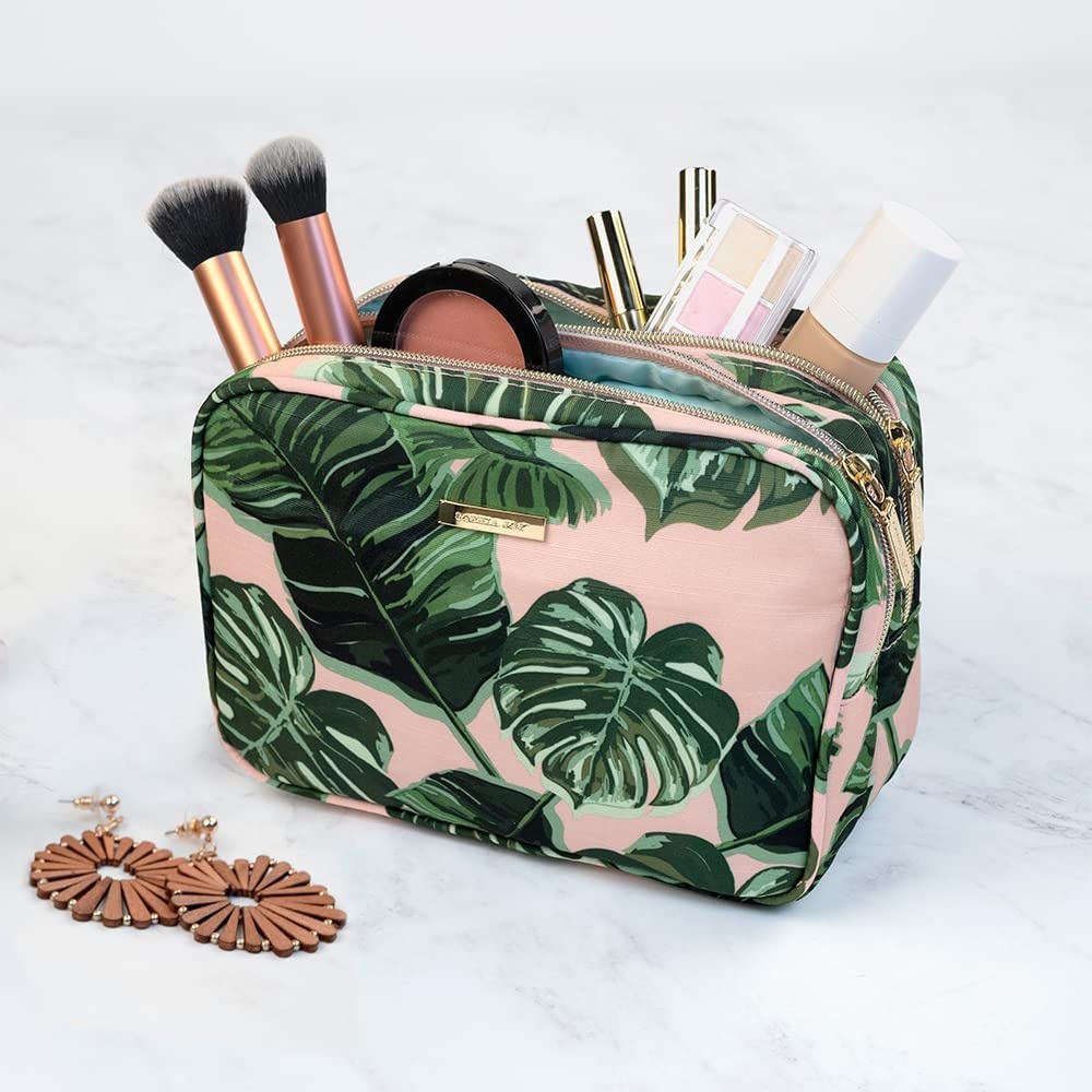 image:imageConair 5 Piece Toiletry and Cosmetic Bag Set Under 30 Includes 1 Large Weekender Bag and 4 Organizer Bags in Blue Swirl Prints Pack of 2Pink Palm
