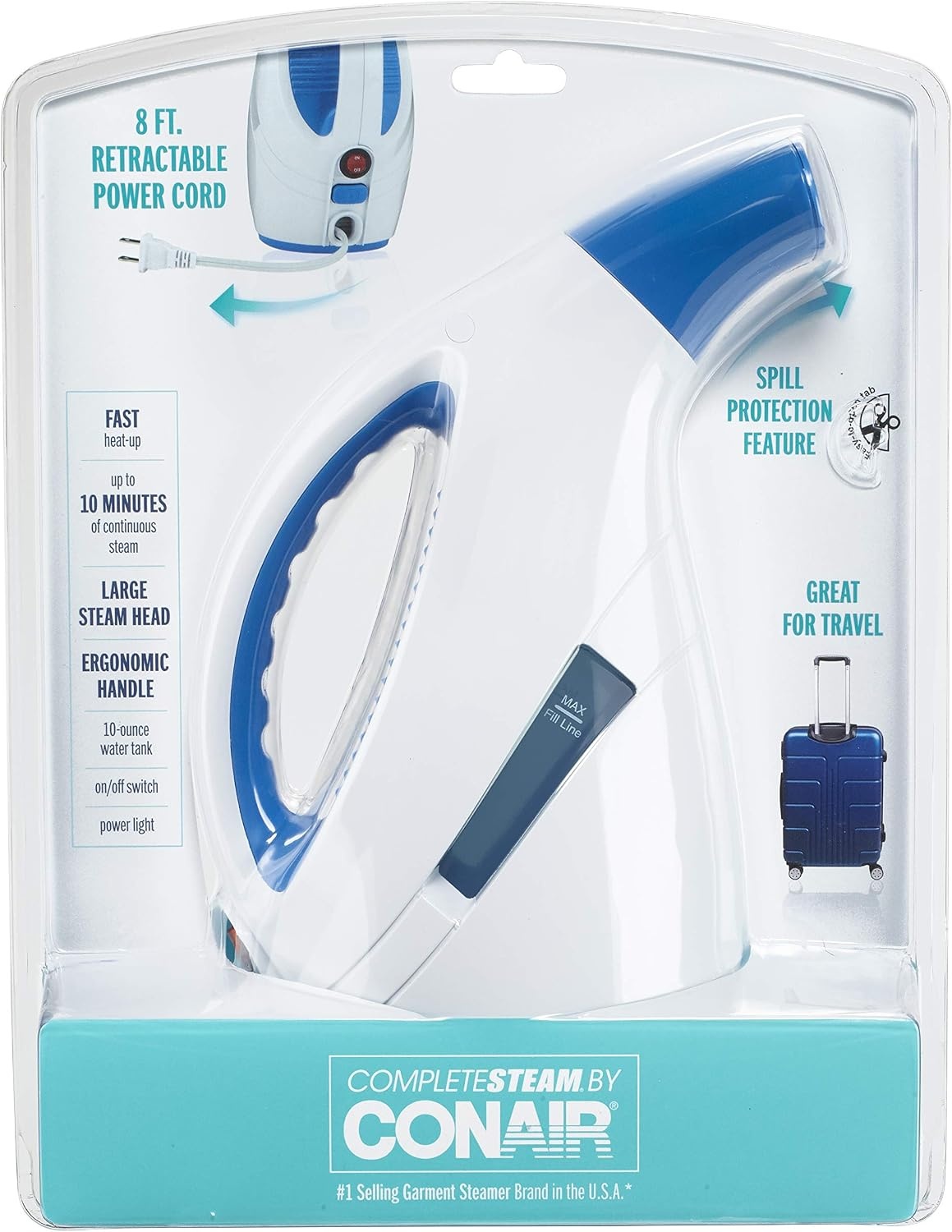 image:imageConair CompleteSteam 1100 Watt Handheld Fabric Steamer with CordReel White