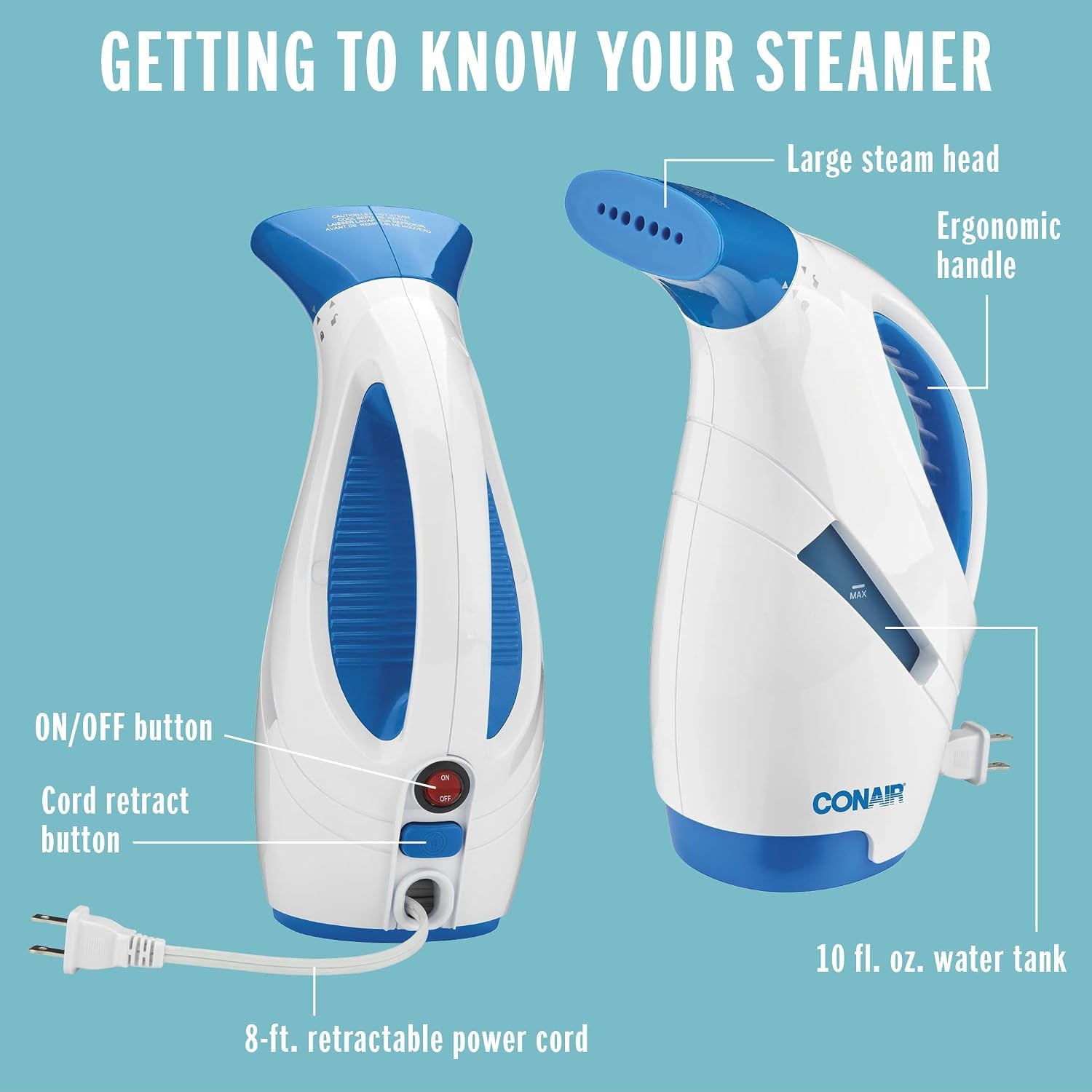 image:imageConair CompleteSteam 1100 Watt Handheld Fabric Steamer with CordReel White