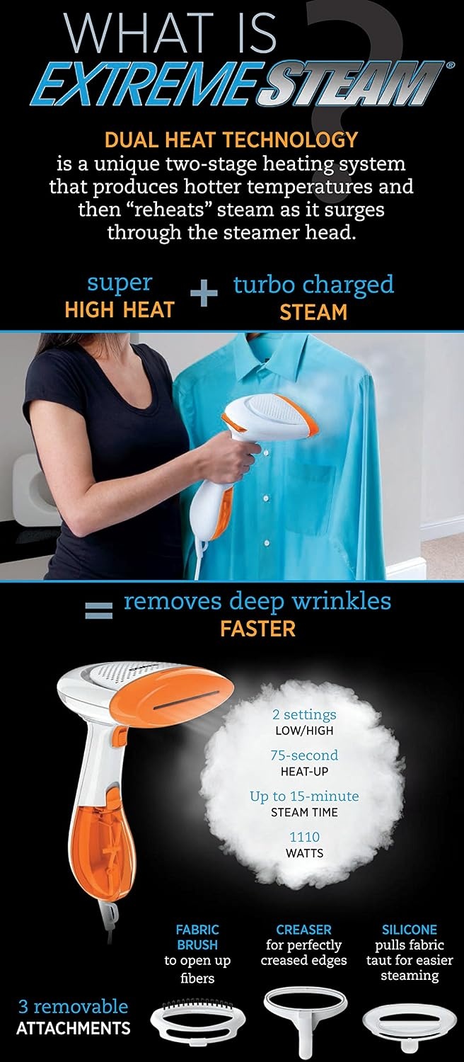 image:imageConair Extreme Steam Hand Held Fabric Steamer with Dual Heat PinkOrange
