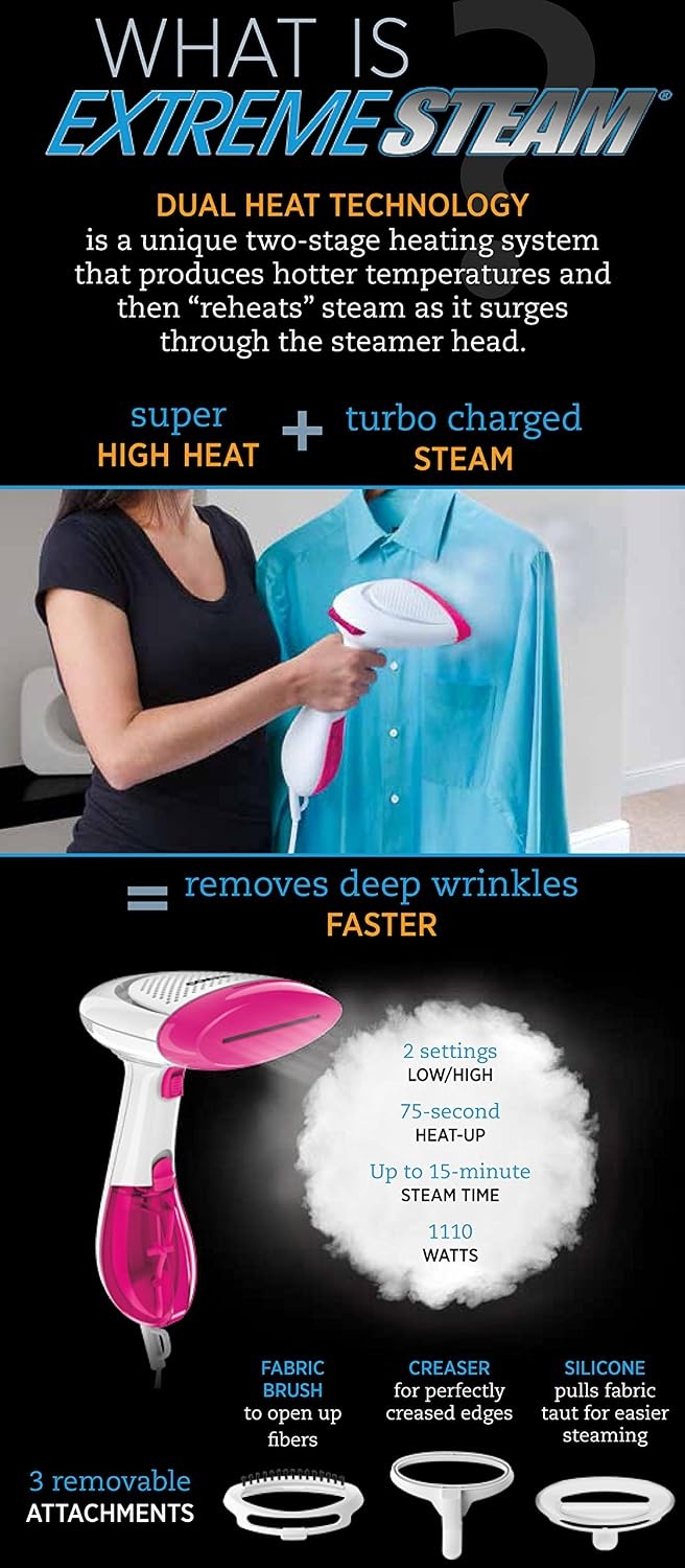 image:imageConair Extreme Steam Hand Held Fabric Steamer with Dual Heat PinkPink