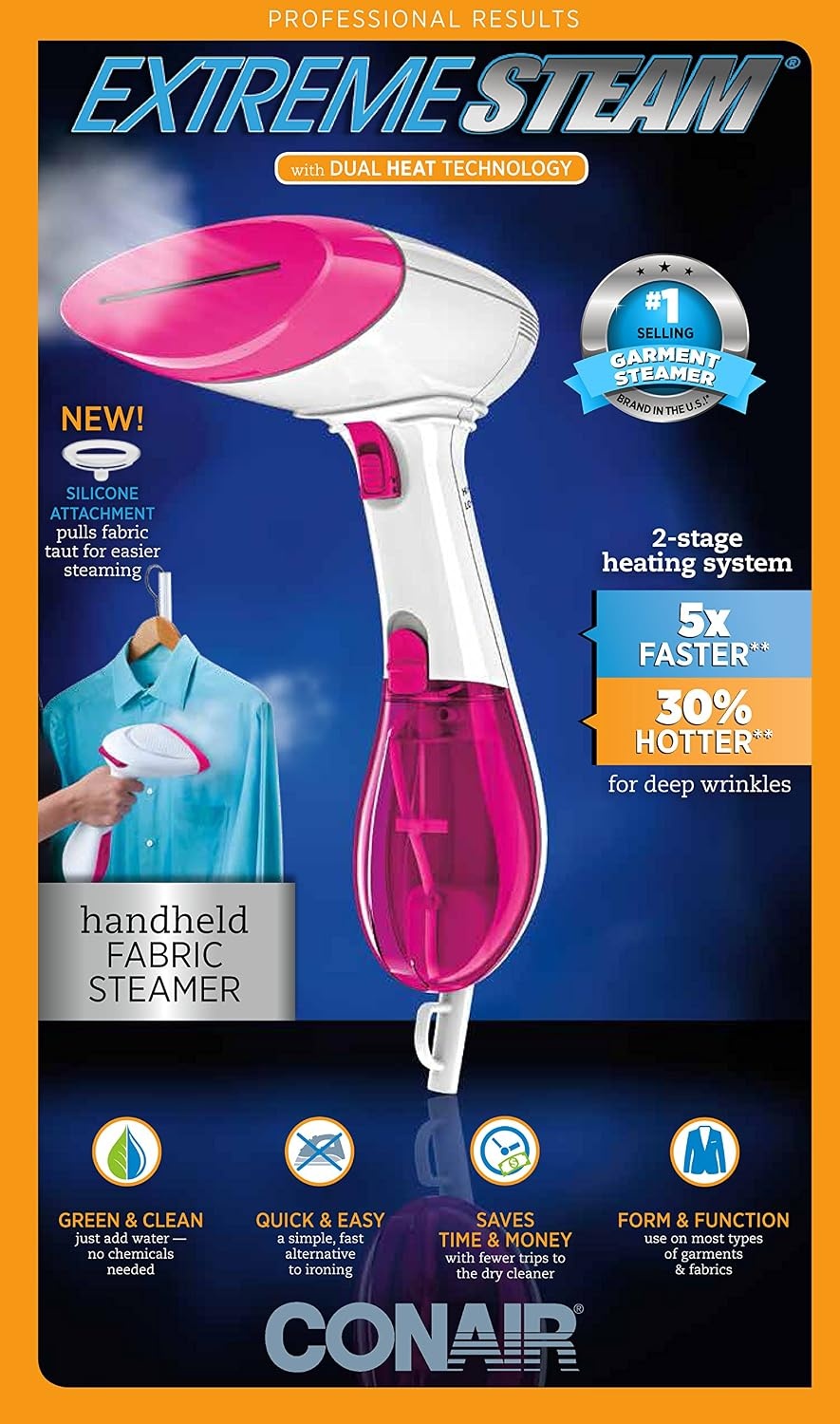 image:imageConair Extreme Steam Hand Held Fabric Steamer with Dual Heat PinkPink