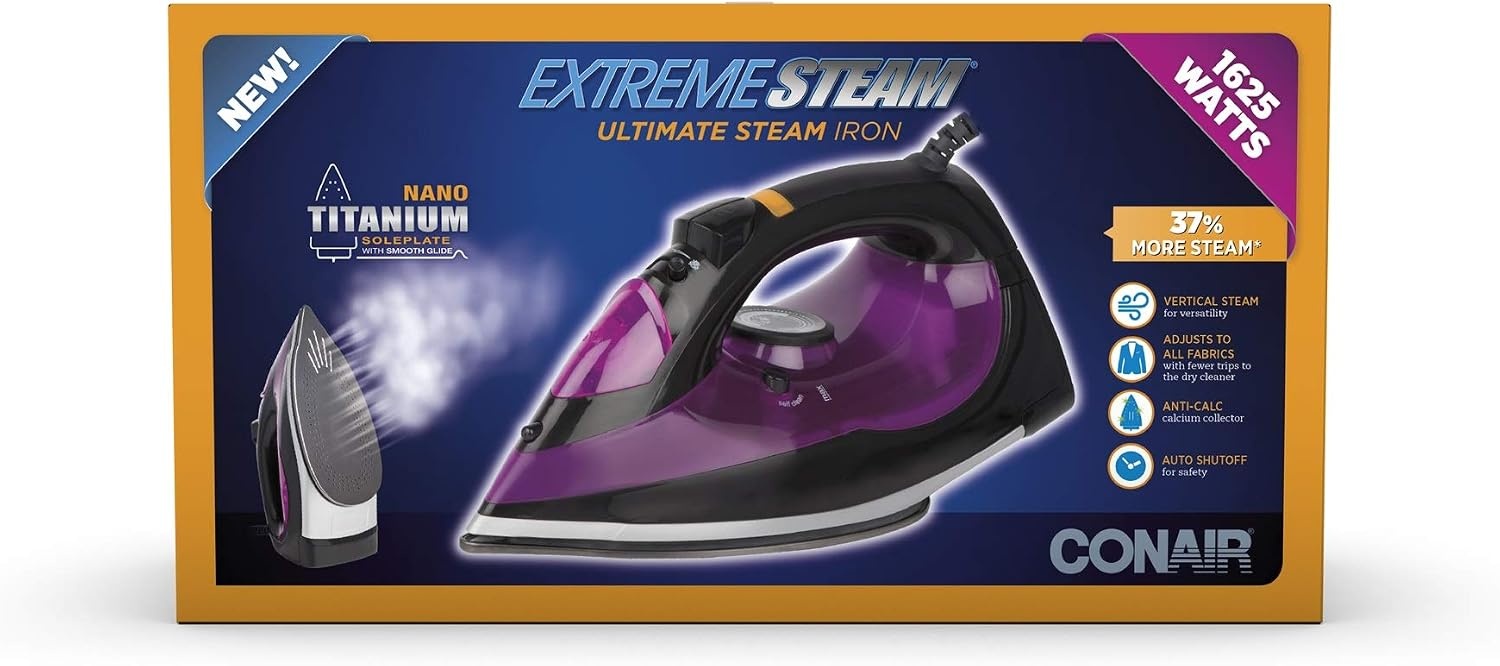 image:imageConair Extreme Steam Ultimate Steam Clothing Iron 1625Watts with Nano Titanium Soleplate Iron1625WATTS