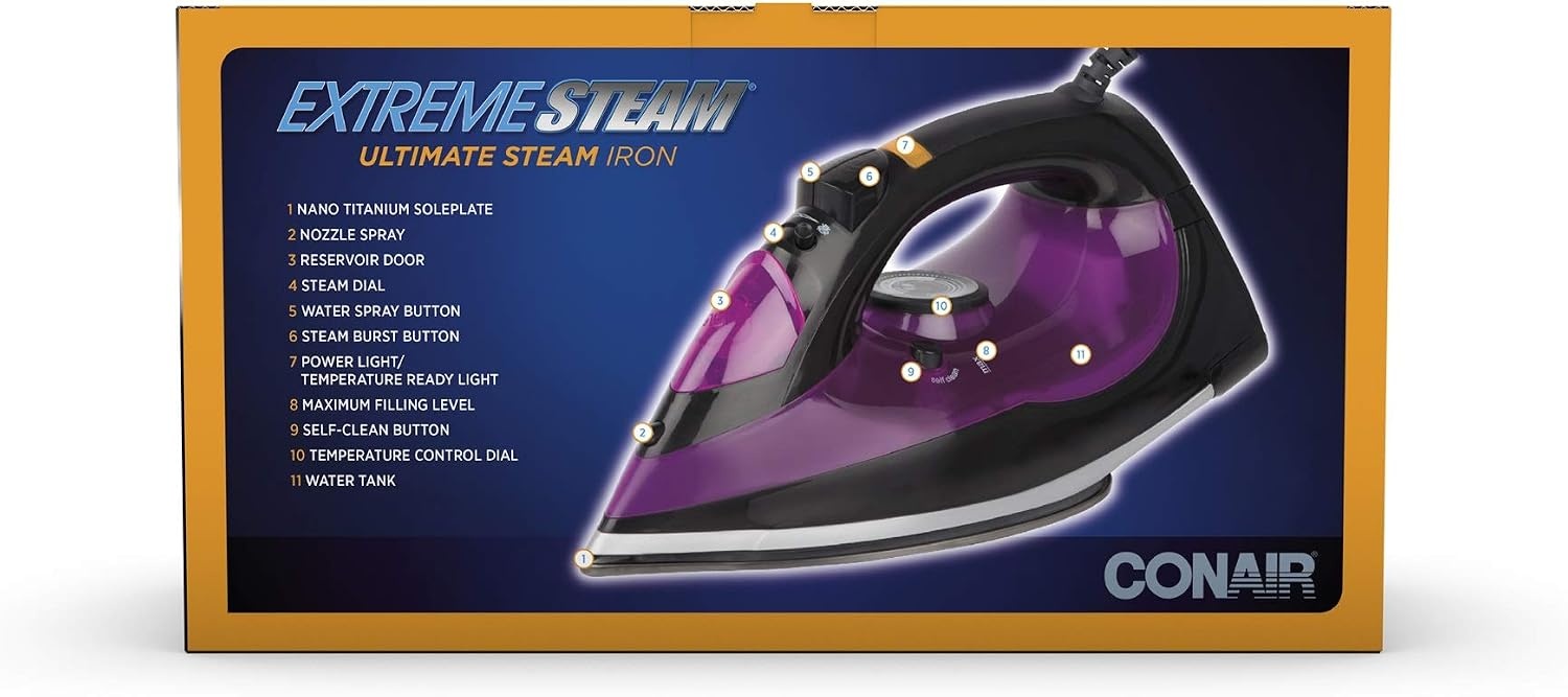 image:imageConair Extreme Steam Ultimate Steam Clothing Iron 1625Watts with Nano Titanium Soleplate Iron1625WATTS