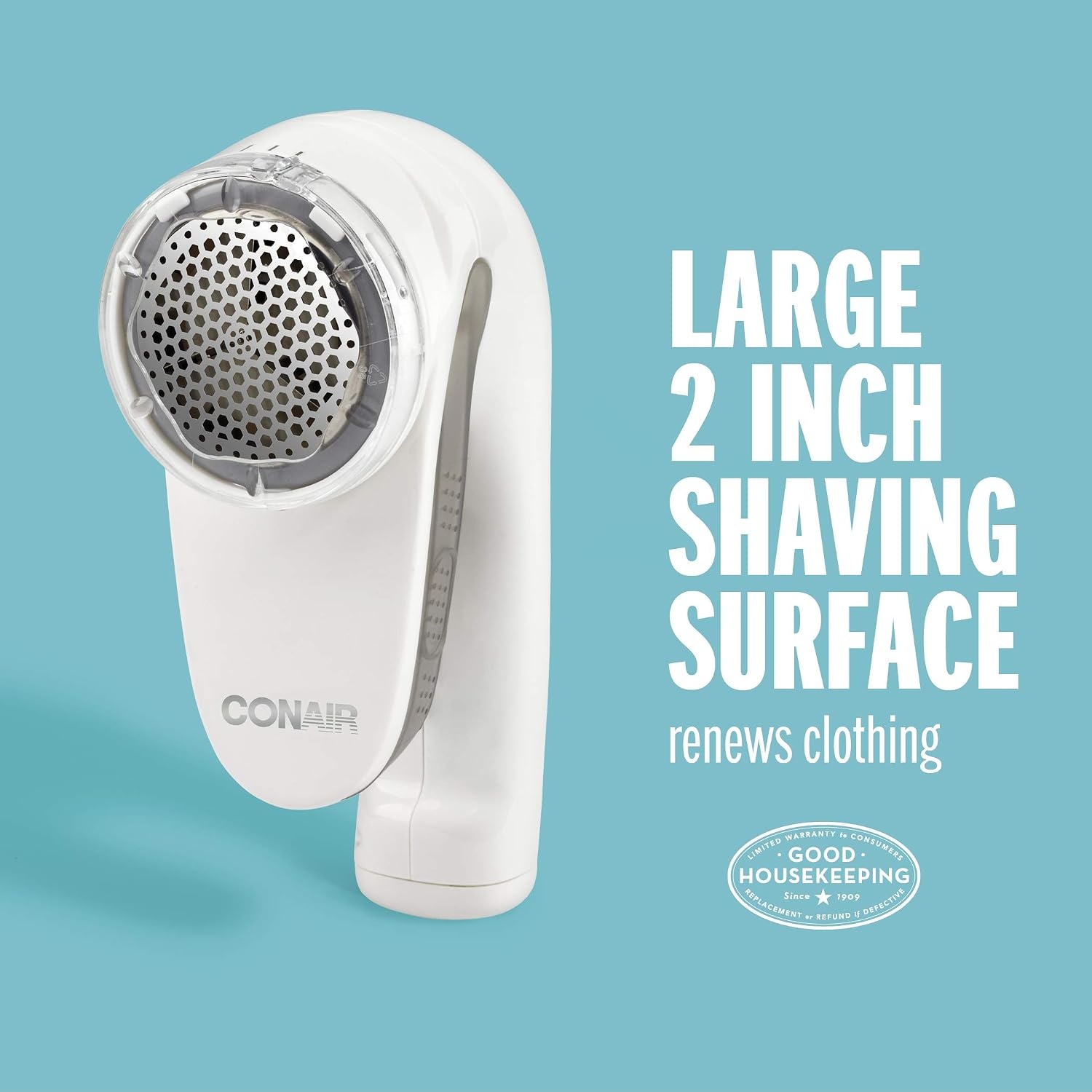 image:imageConair Fabric Shaver and Lint Remover Rechargeable Portable Clothes Shaver with 3 Settings Fuzz Remover for Sweaters Clothing and Furniture Large 2Inch Shaving Head WhitePack of 6
