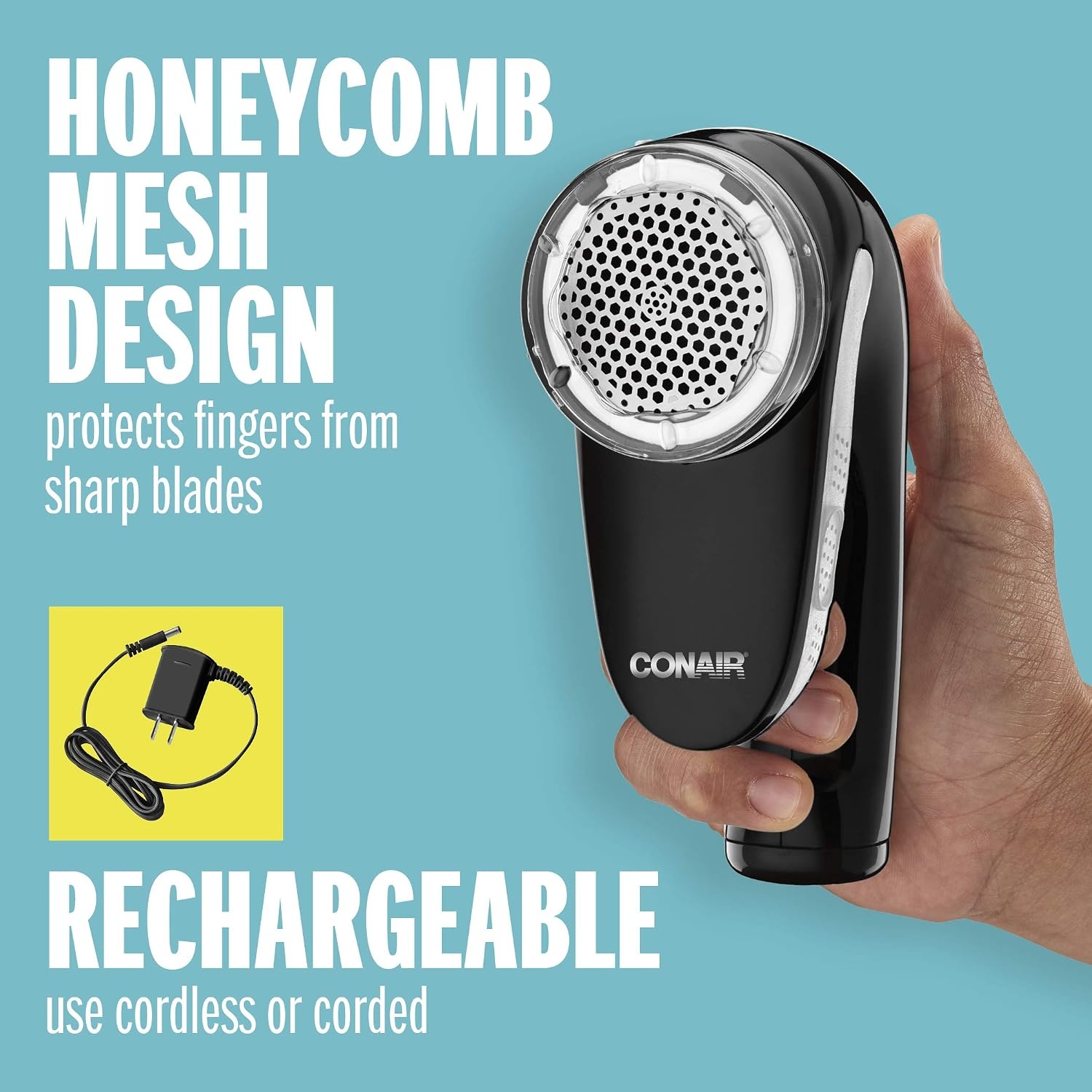 image:imageConair Fabric Shaver and Lint Remover Rechargeable Portable Fabric Shaver Black