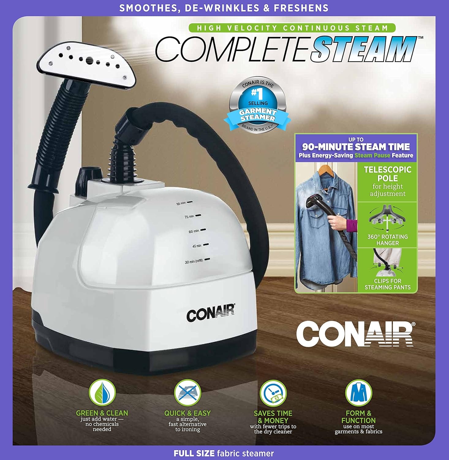 image:imageConair Full Size Garment Steamer for Clothes CompleteSteam 1500WGrey