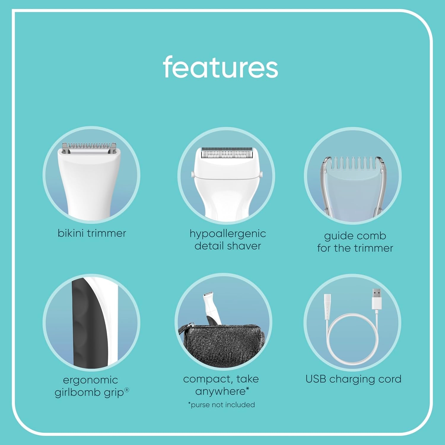 image:imageConair GIRLBOMB Bikini Trimmer for Women Trimmer for Women Electric Shaver Set for Women WetDry Lithium Ion Rechargeable
