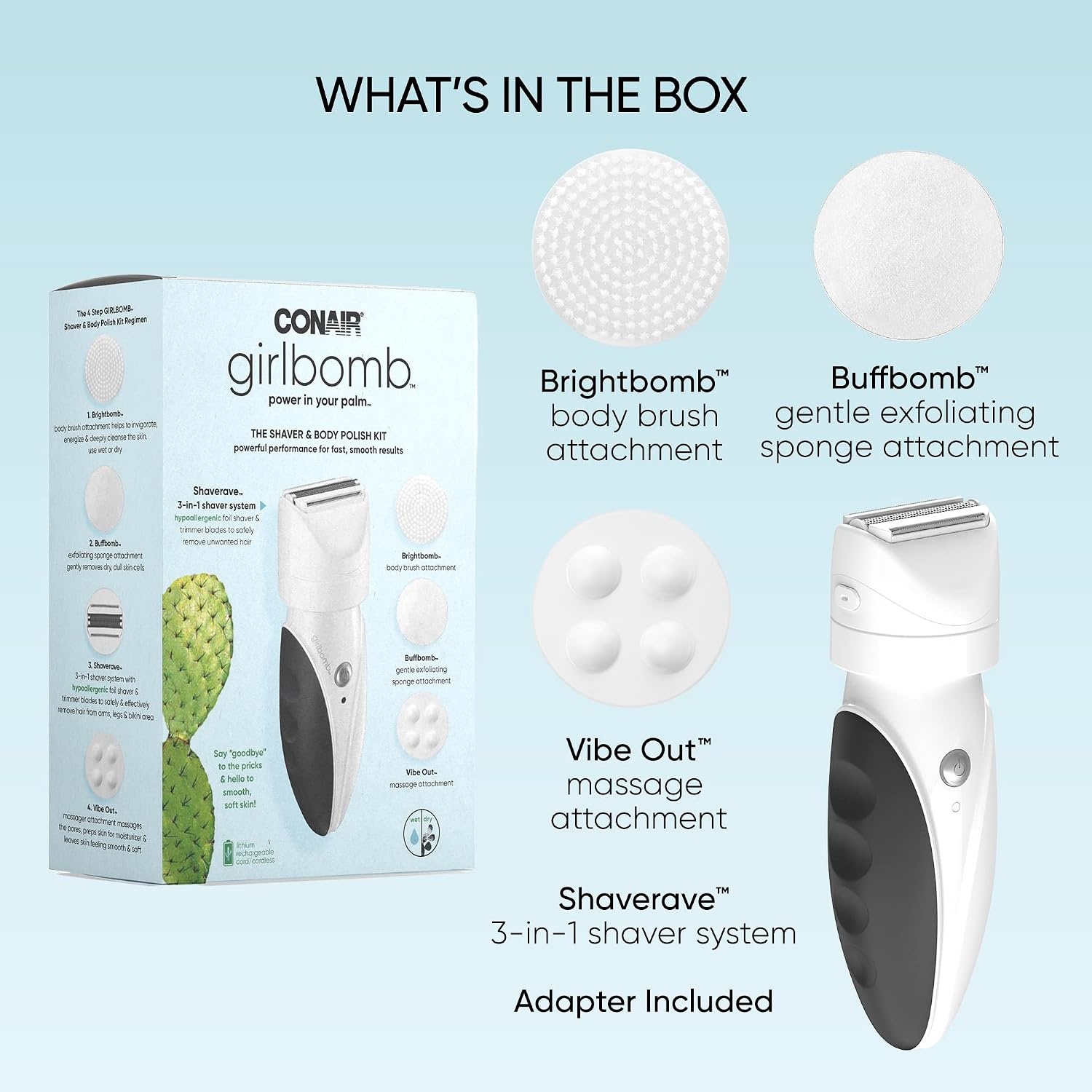 image:imageConair GIRLBOMB Shaver for Women and Body Buffer WetDry Lithium Ion Rechargeable