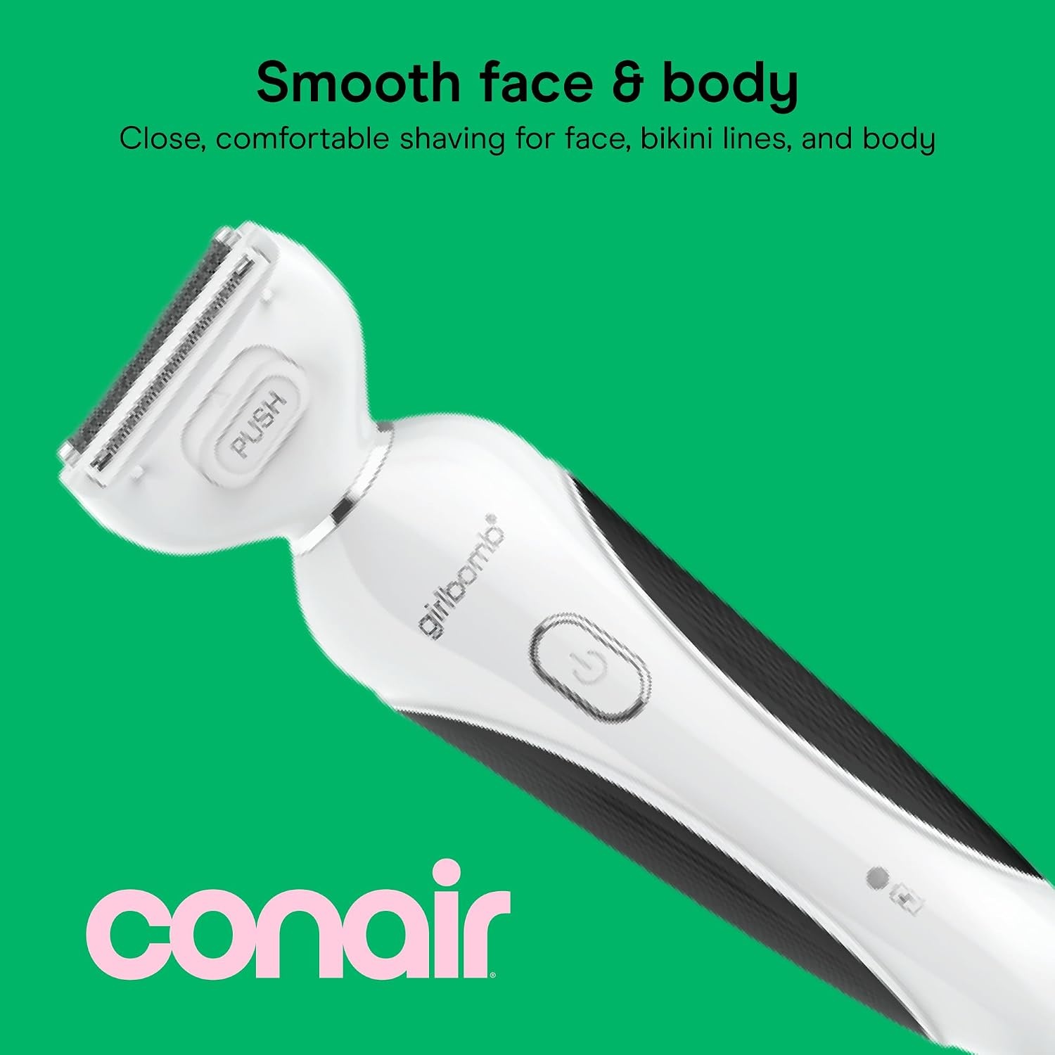 image:imageConair Girlbomb AllinOne Shave amp Trim System Foil Shaver and DualBlade Face amp Eyebrow Trimmer Bikini Trimmer for Women Gentle Hair Removal LithiumIon Rechargeable with USB Charging Cord White