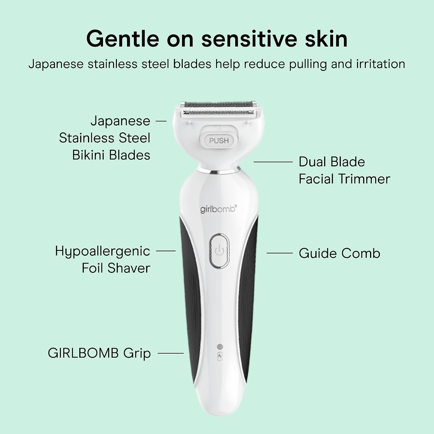 image:imageConair Girlbomb AllinOne Shave amp Trim System Foil Shaver and DualBlade Face amp Eyebrow Trimmer Bikini Trimmer for Women Gentle Hair Removal LithiumIon Rechargeable with USB Charging Cord White