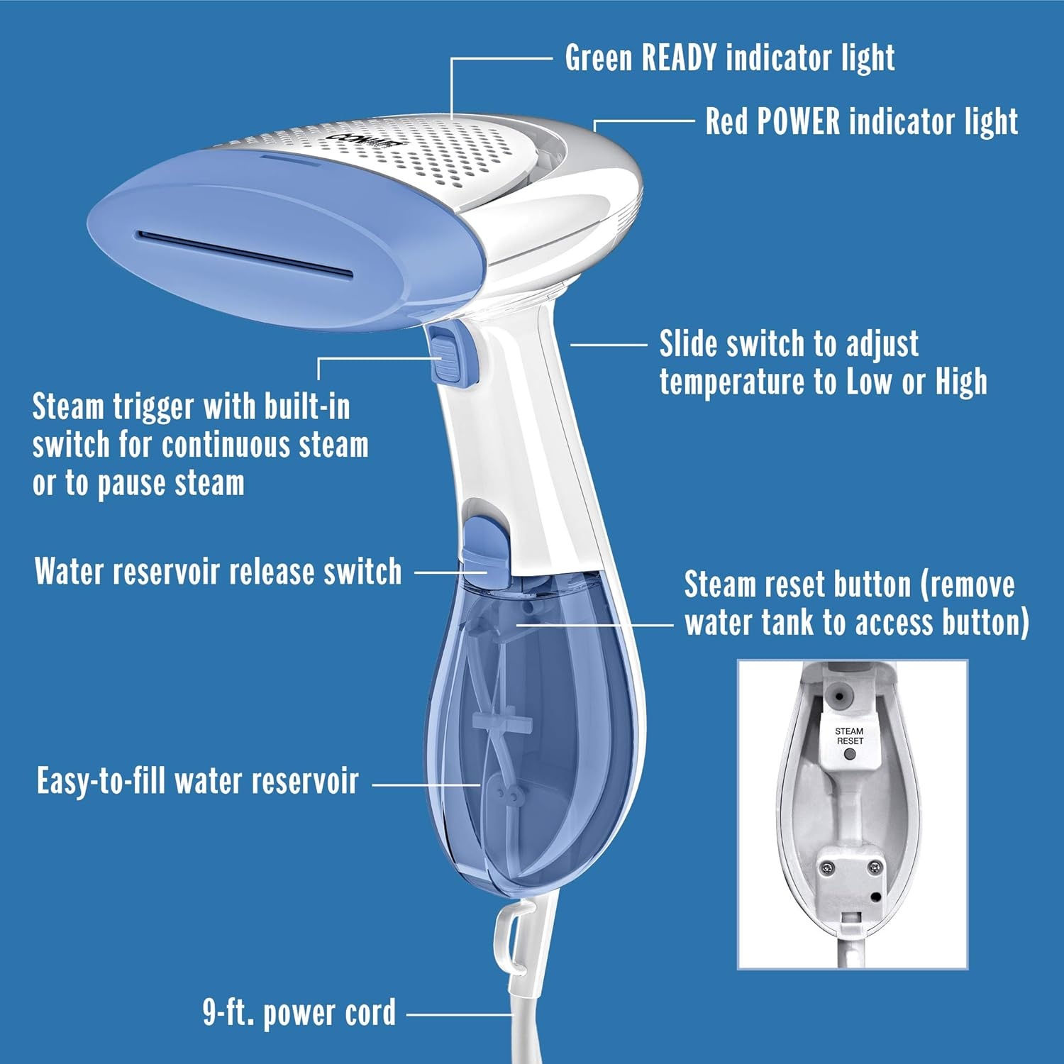 image:imageConair Handheld Garment Steamer for Clothes ExtremeSteam 1200W Portable Handheld DesignWhiteLight GreenWhite Blue