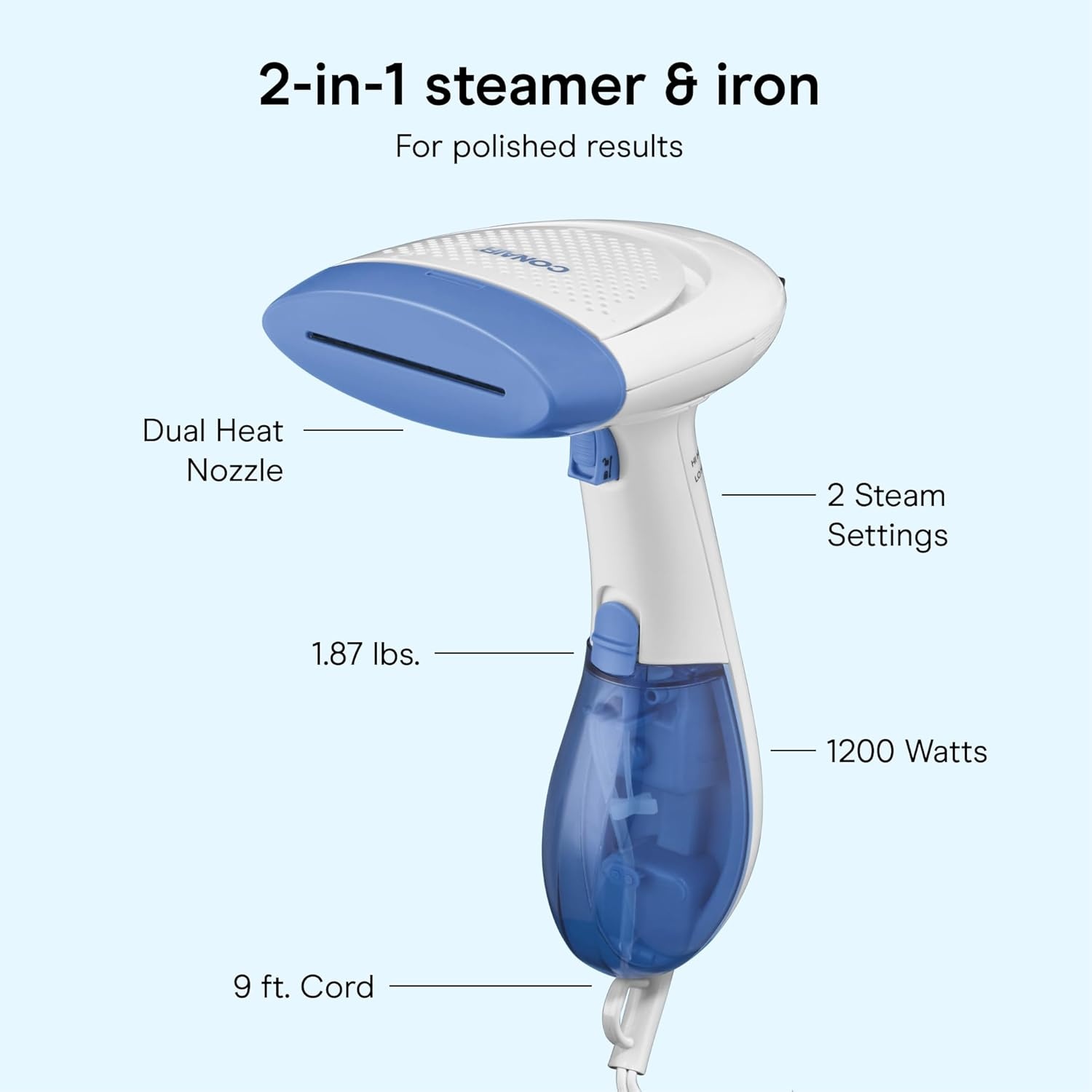 image:imageConair Handheld Garment Steamer for Clothes ExtremeSteam 1200W Portable Handheld DesignWhiteLight GreenWhite Blue