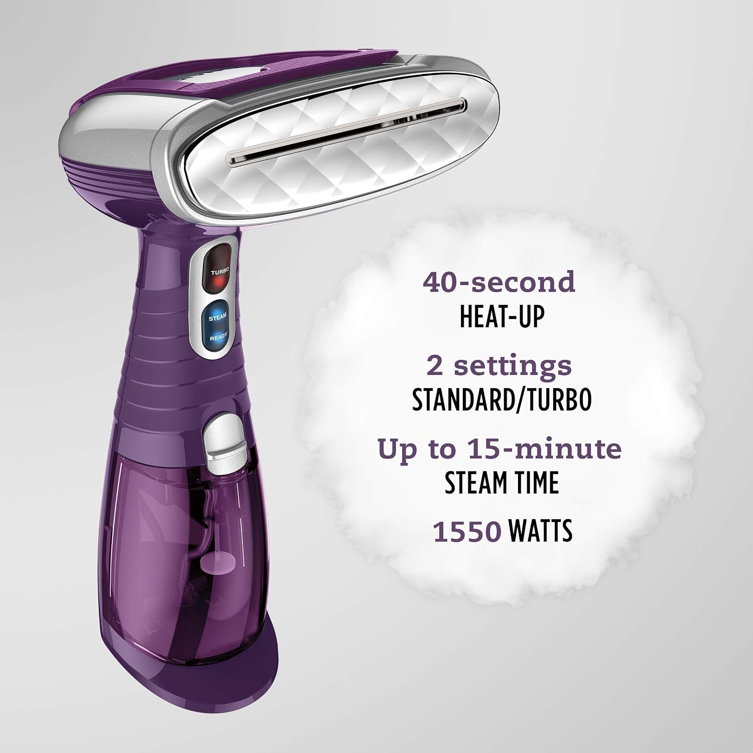 image:imageConair Handheld Garment Steamer for Clothes Turbo ExtremeSteam 1550W Portable Handheld Design Strong Penetrating Steam Amazon Exclusive in PlumHand Held Steamer Plum