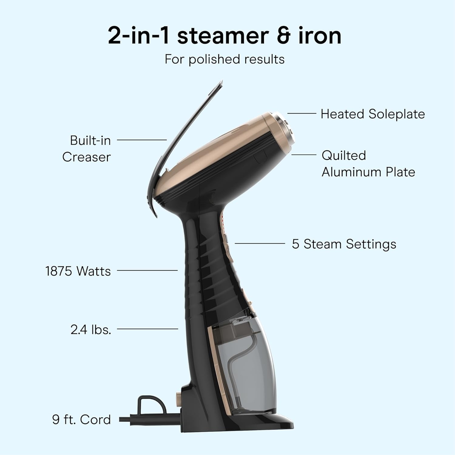 image:imageConair Handheld Garment Steamer for Clothes Turbo ExtremeSteam 1875W Fabric Steamer Portable Handheld Design Strong Penetrating Steam WhiteChampagneBlack