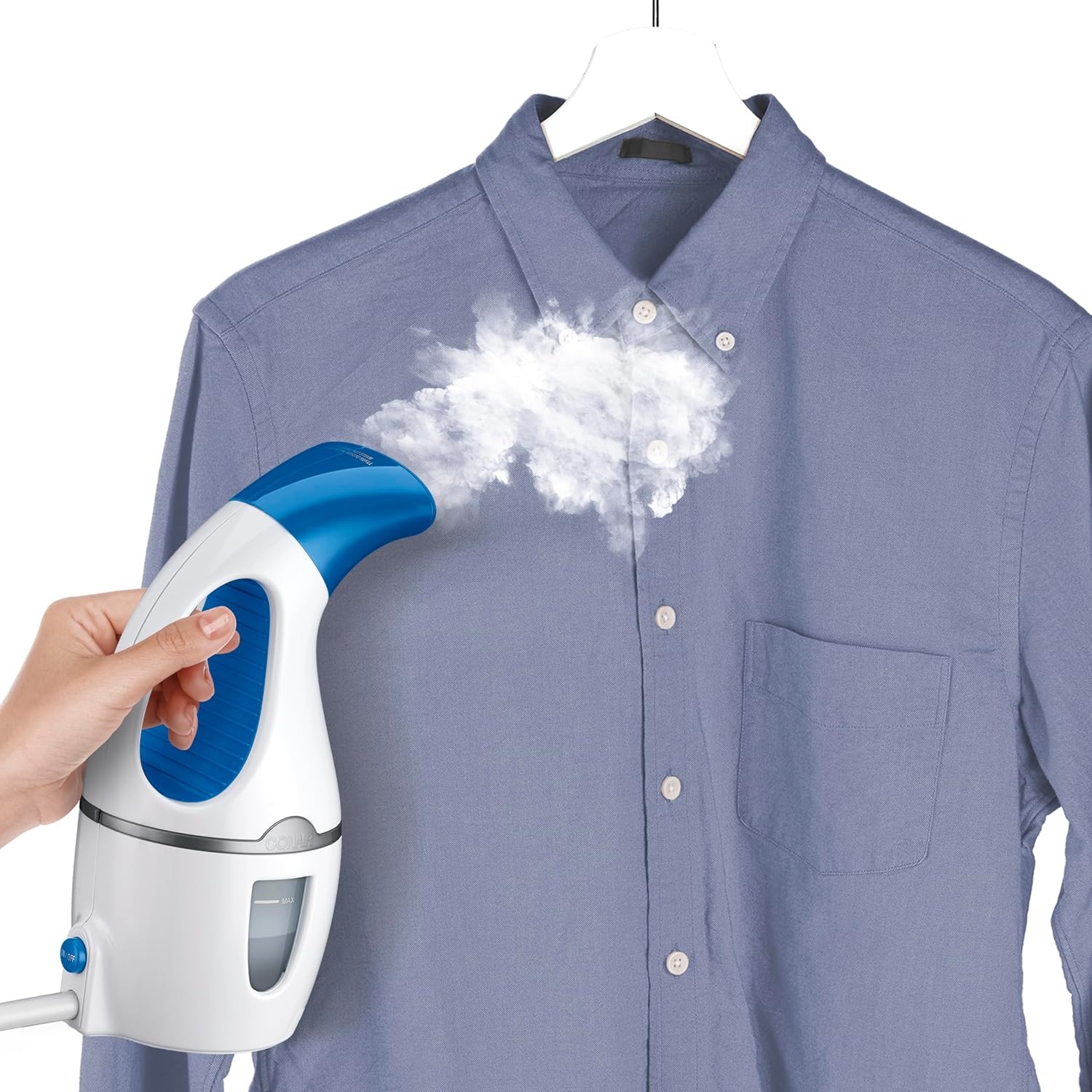 image:imageConair Handheld Travel Garment Steamer for Clothes CompleteSteam 1100W For Home Office and TravelBlackWhite Blue