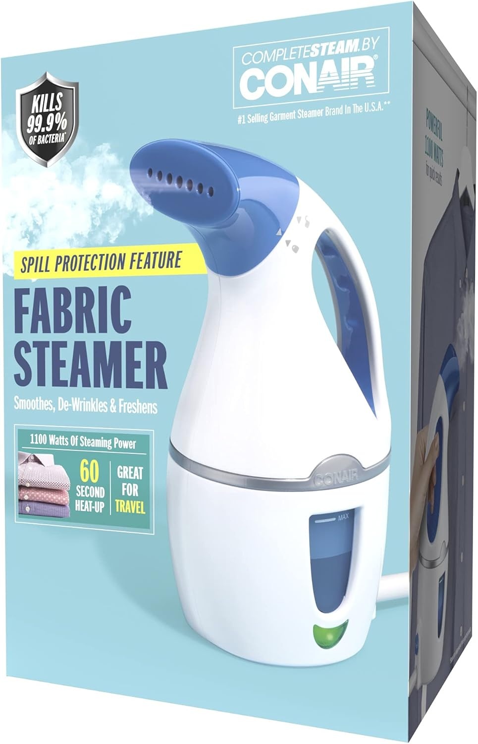 image:imageConair Handheld Travel Garment Steamer for Clothes CompleteSteam 1100W For Home Office and TravelBlackWhite Blue