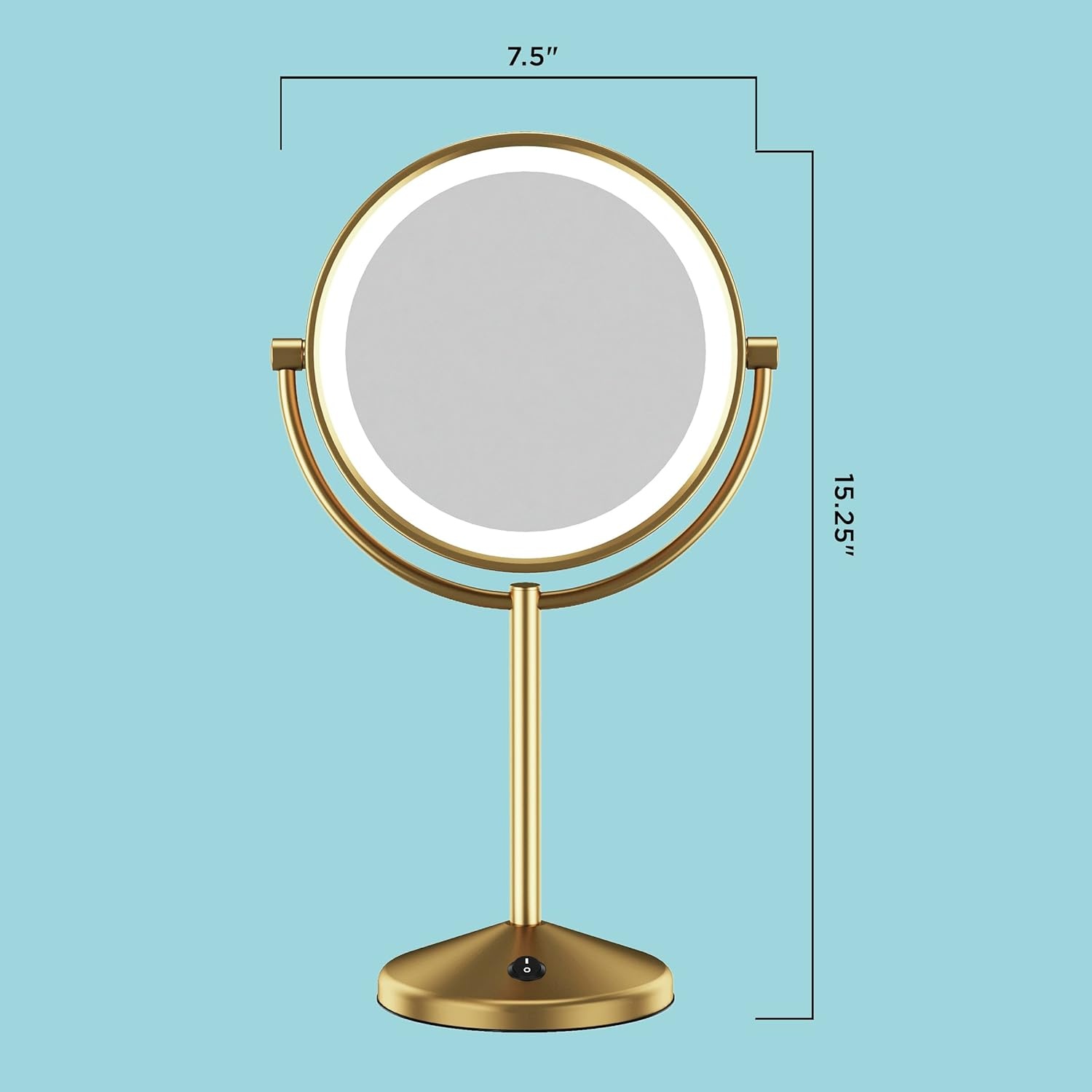 image:imageConair Lighted Makeup Mirror LED Vanity Mirror 1X10X Magnifying Mirror Double Sided Battery Operated in Brushed Brass