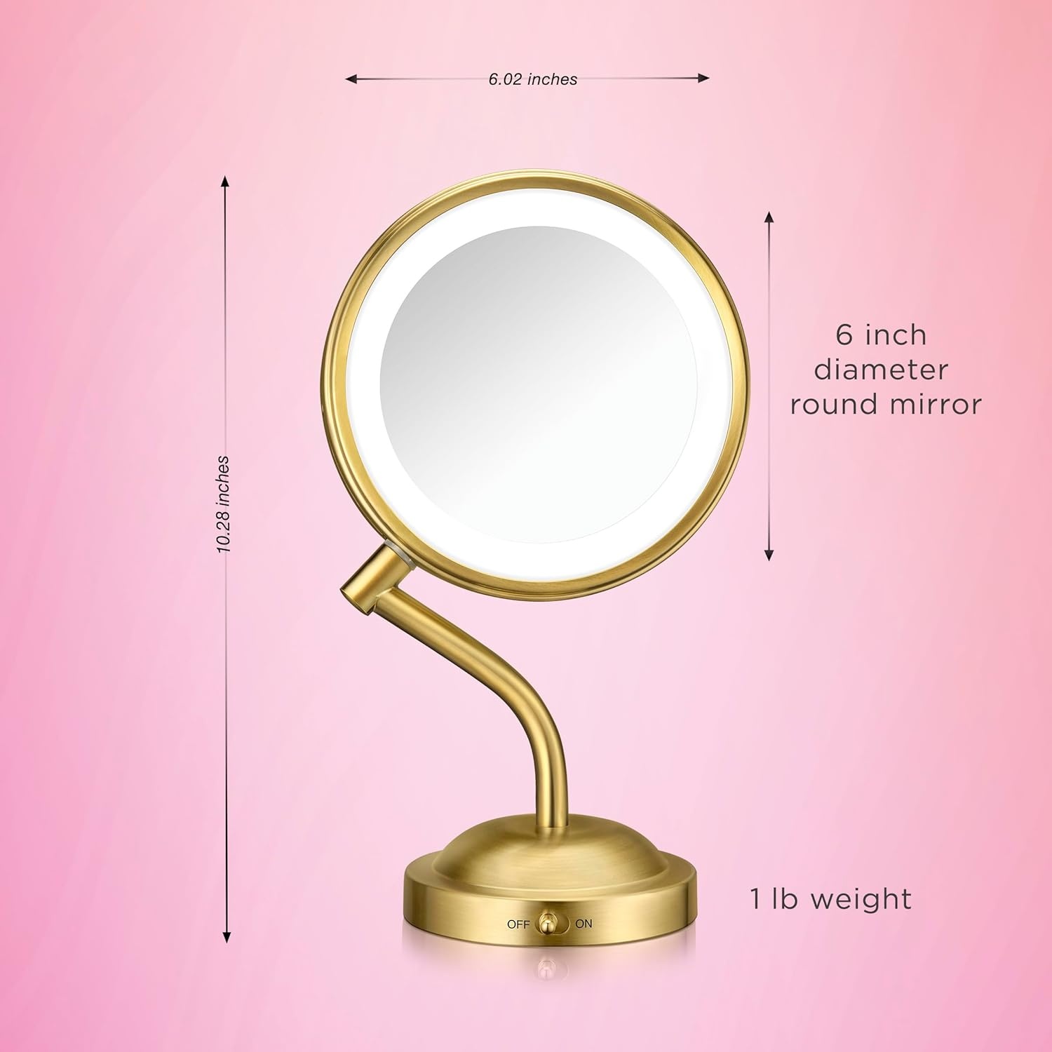 image:imageConair Lighted Makeup Mirror LED Vanity Mirror 1X5X Magnifying Mirror Battery Operated in Brushed BrassBrushed Brass 1X5X Magnification