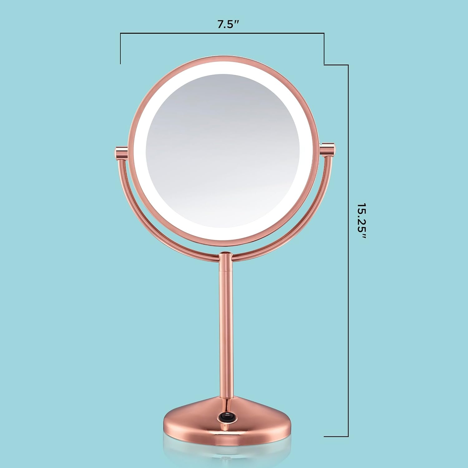 image:imageConair Lighted Makeup Mirror LED Vanity Mirror 1X5X Magnifying Mirror Battery Operated in Brushed BrassRose Gold 1X10X Magnification