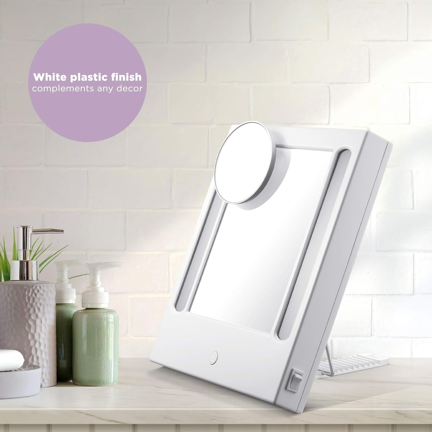image:imageConair Lighted Makeup Mirror LED Vanity Mirror 1X5X Magnifying Mirror Corded in Glossy White11L x 9W