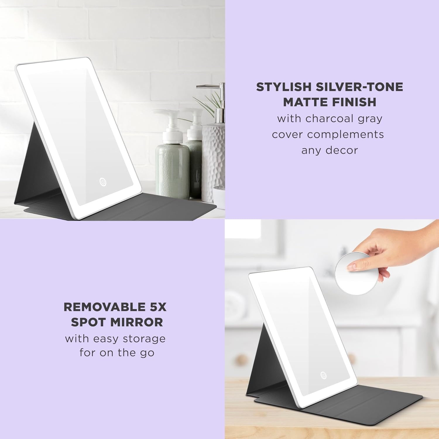 image:imageConair Lighted Makeup Mirror LED Vanity Mirror 1X5X Magnifying Mirror Foldable with Case Battery Operated and Rechargeable in WhiteWhite With Case