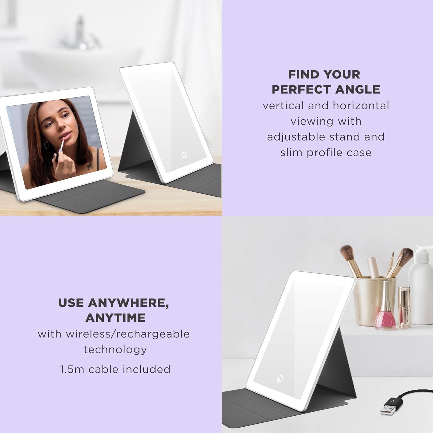 image:imageConair Lighted Makeup Mirror LED Vanity Mirror 1X5X Magnifying Mirror Foldable with Case Battery Operated and Rechargeable in WhiteWhite With Case