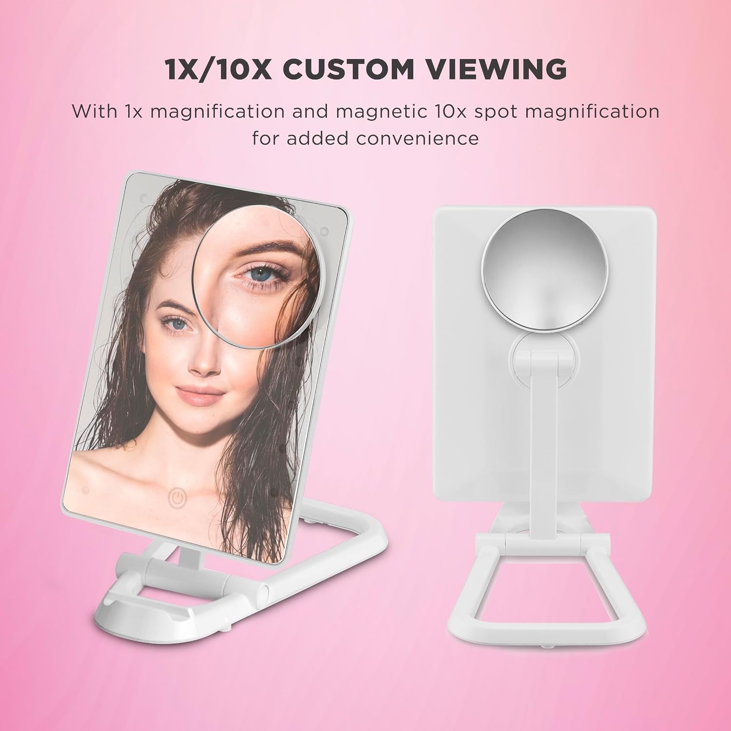 image:imageConair Lighted Makeup Mirror LED Vanity Mirror 1X5X Magnifying Mirror Foldable with Case Battery Operated and Rechargeable in WhiteWhite With Phone Holder
