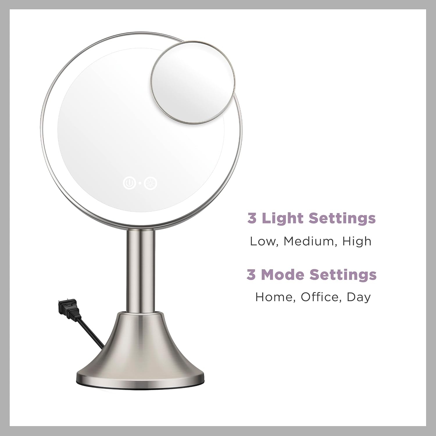 image:imageConair Lighted Makeup Mirror LED Vanity Mirror 1X5X Magnifying Mirror with Adjustable Telescoping Corded in Brushed NickelHandheld Vanity Mirror with Removal Base
