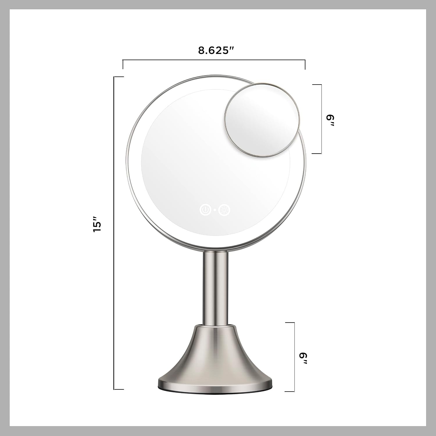 image:imageConair Lighted Makeup Mirror LED Vanity Mirror 1X5X Magnifying Mirror with Adjustable Telescoping Corded in Brushed NickelHandheld Vanity Mirror with Removal Base