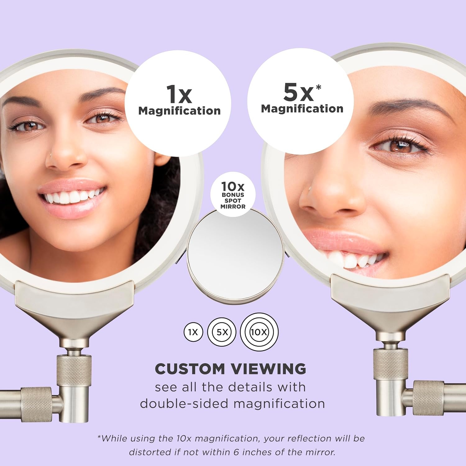 image:imageConair Lighted Makeup Mirror LED Vanity Mirror 1X5X Magnifying Mirror with Adjustable Telescoping Corded in Brushed NickelWall Mount
