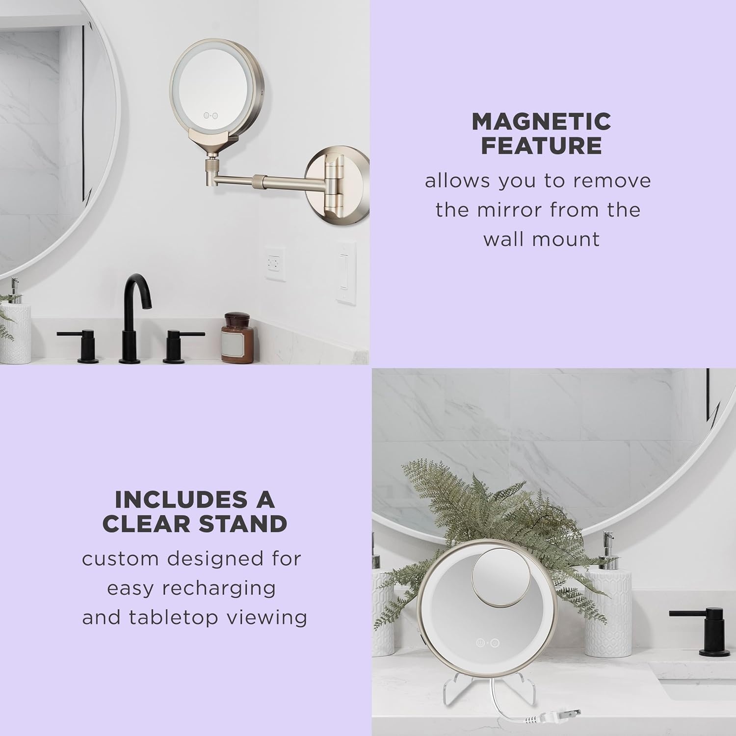 image:imageConair Lighted Makeup Mirror LED Vanity Mirror 1X5X Magnifying Mirror with Adjustable Telescoping Corded in Brushed NickelWall Mount