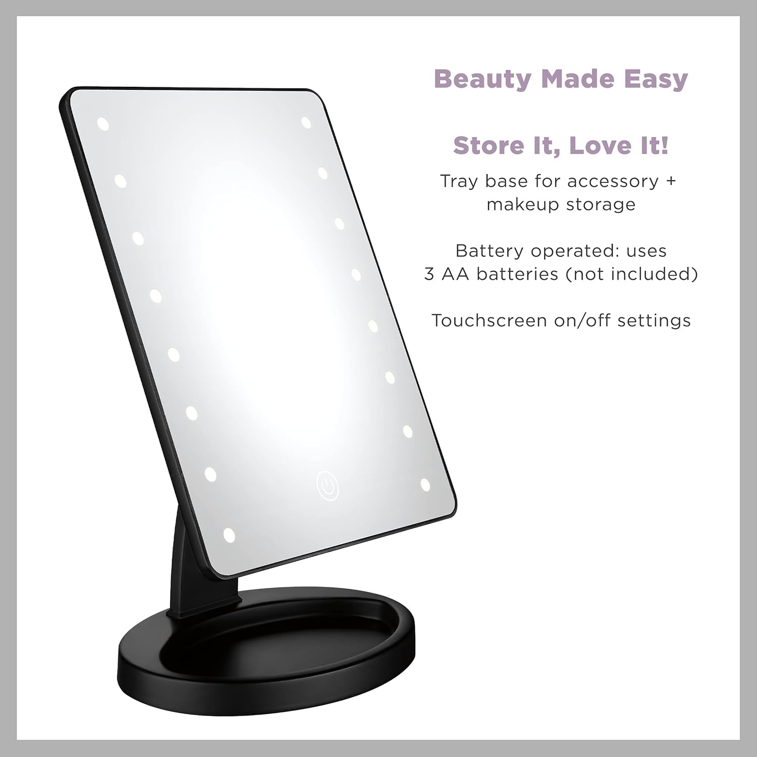 image:imageConair Lighted Makeup Mirror LED Vanity Mirror with Storage Base Battery Operated in Black