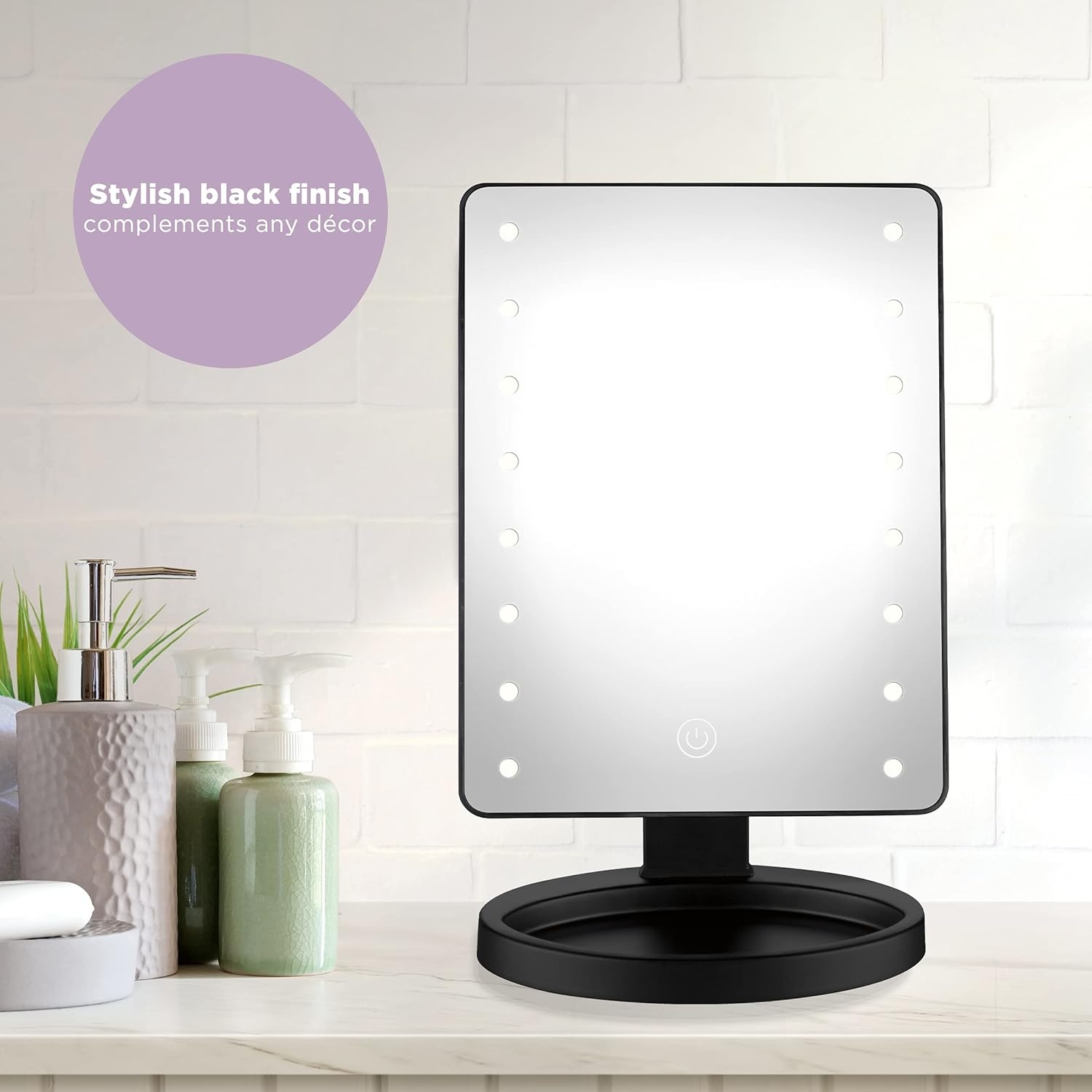 image:imageConair Lighted Makeup Mirror LED Vanity Mirror with Storage Base Battery Operated in Black
