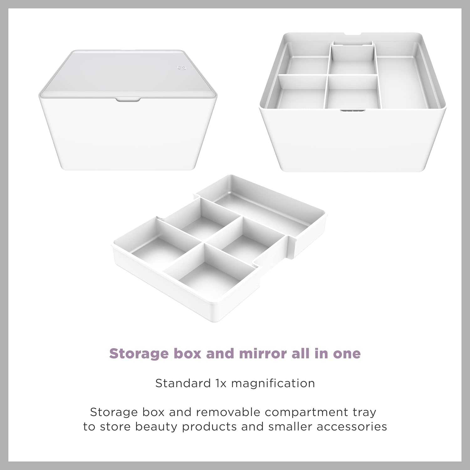 image:imageConair Lighted Makeup Mirror Makeup Organizer with Mirror Storage Box Battery Operated in Glossy White